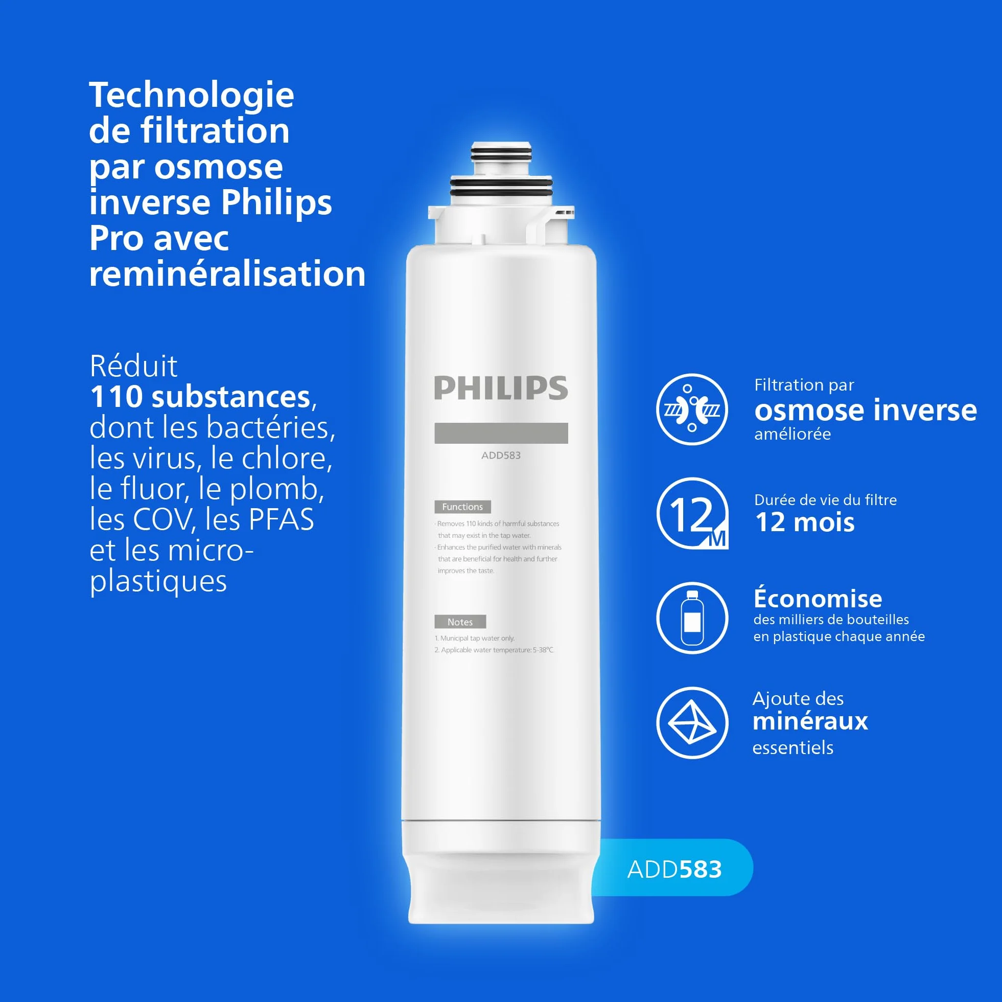 Philips Water Distributeur d’eau à osmose inverse 7500 : eau chaude/froide filtrée RO 6-en-1, UV-C, 2000 L