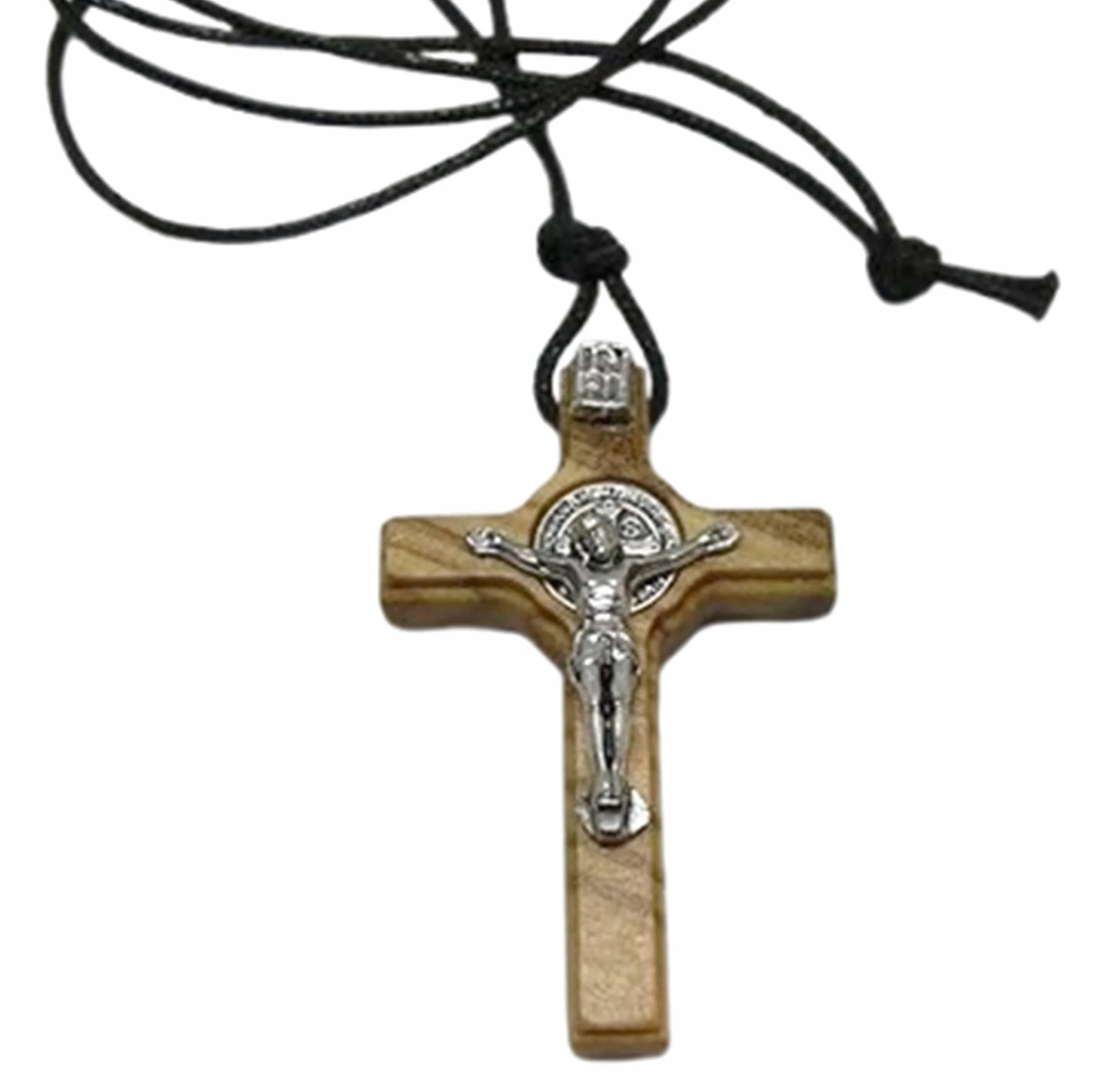 Croix Saint Benoît en bois d'olivier 4,5 cm avec collier lacet et boîte cadeau GTBITALY