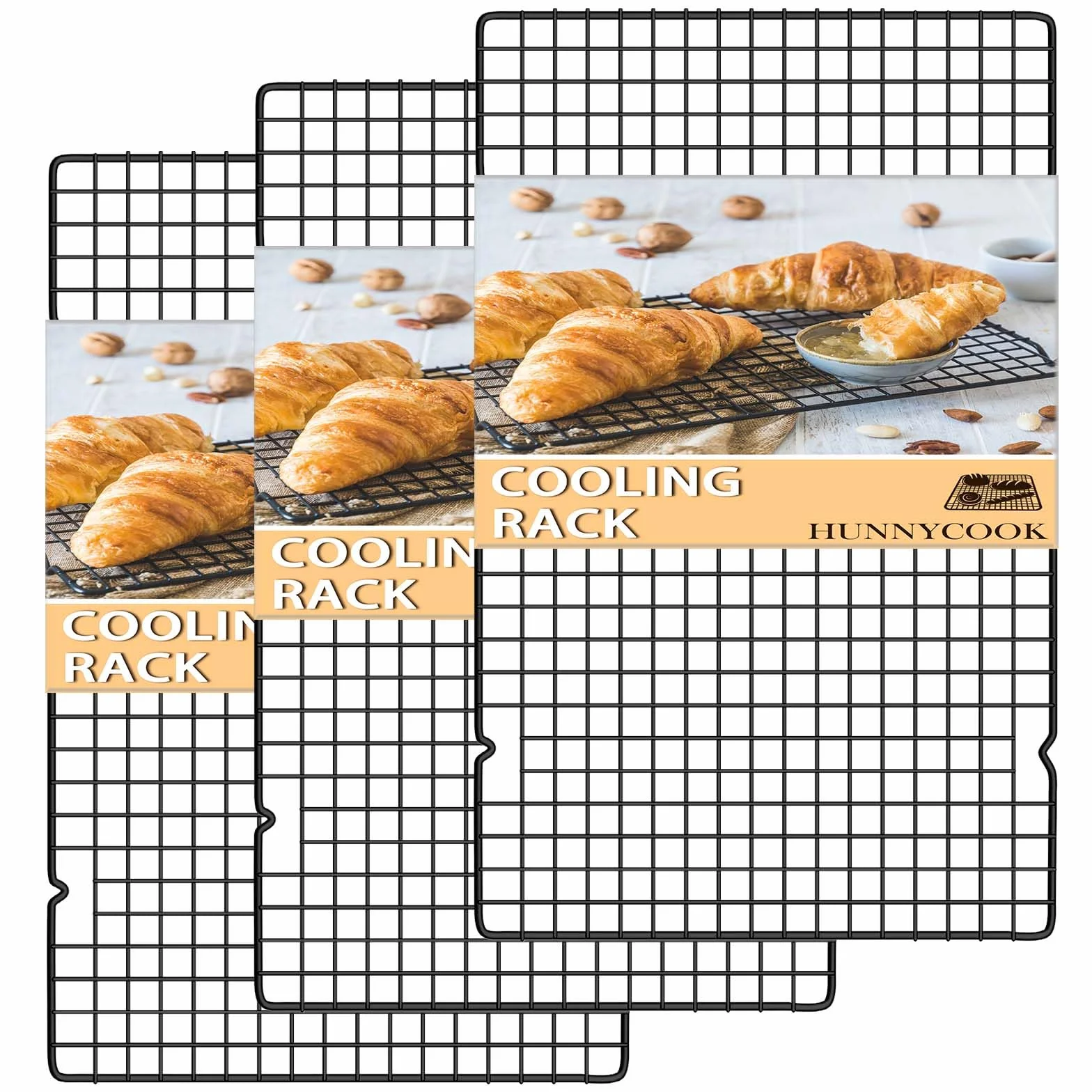 Grilles de refroidissement en acier inoxydable 40,2x25 cm Noir Set de 3 Hunnycook