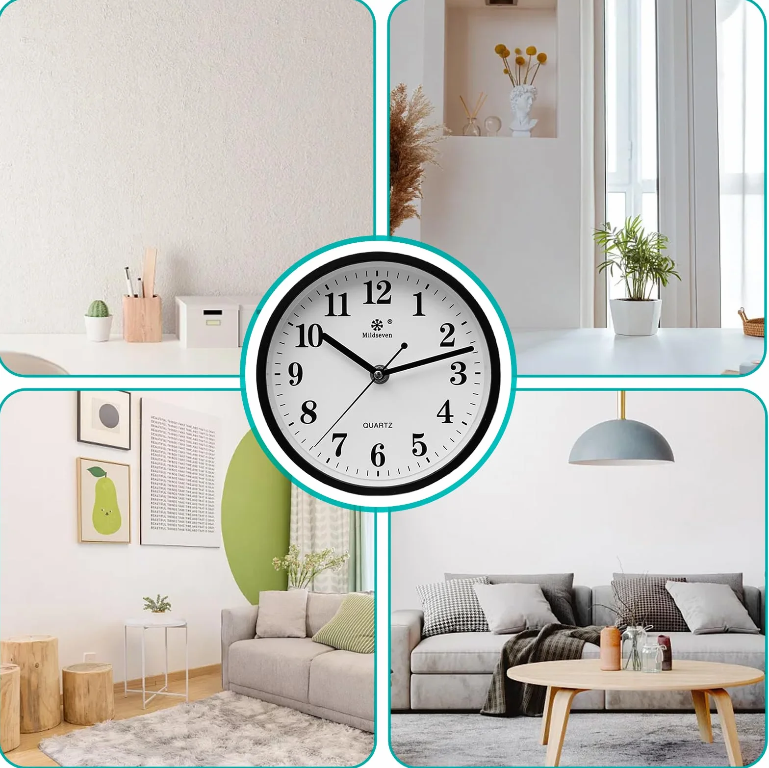 Grande horloge murale à quartz silencieuse moderne noire pour cuisine salon bureau