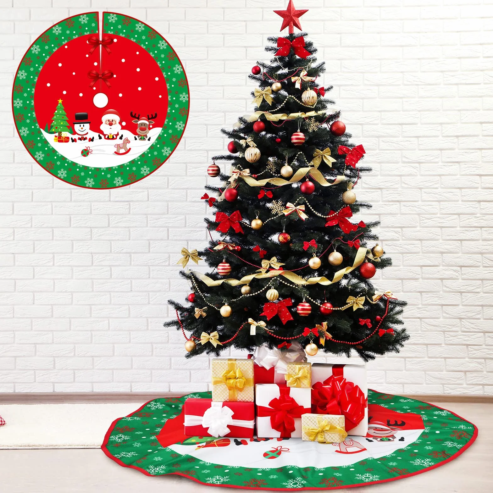Jupe Sapin de Noël 90cm Rouge Couvre Pied Arbre Decoration Hianjoo