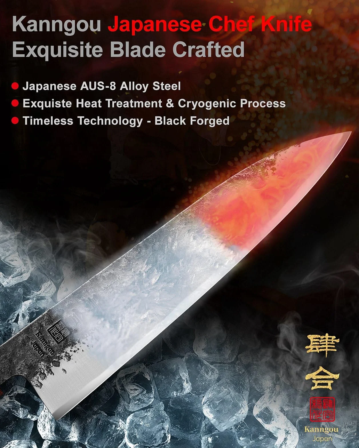 Kanngou Couteau Japonais Gyuto 21 cm Acier Inoxydable AUS-8 Coffret Cadeau