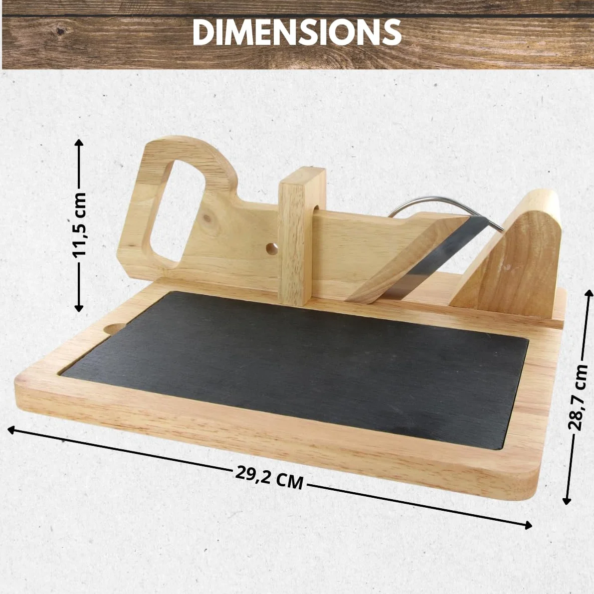 Trancheuse Saucisson Bois Guillotine Manuelle Coupe Charcuterie Multifonctions Plateau Ardoise Pochon