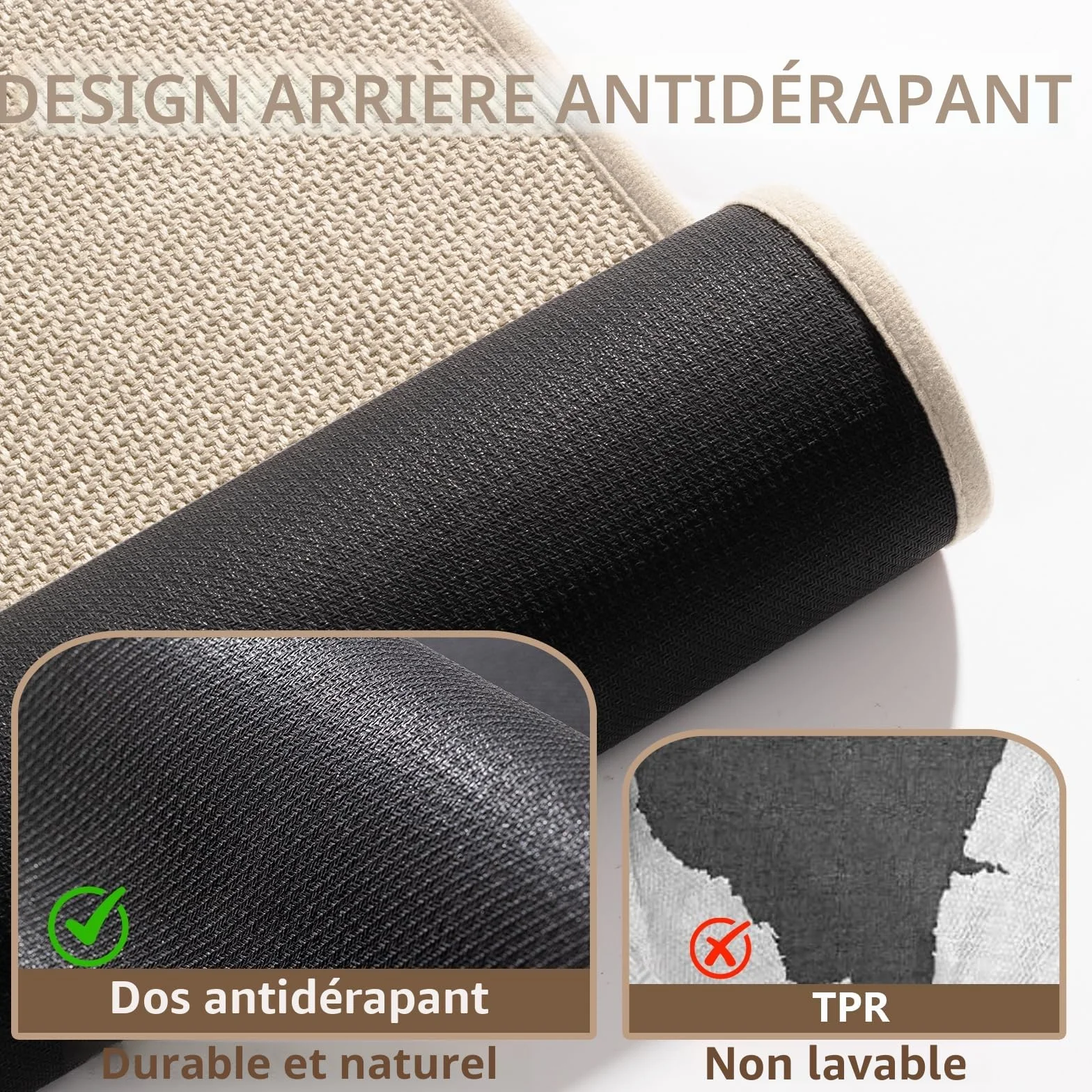 Tapis de bain antidérapant Chakme 43 x 61 cm caoutchouc lavable Beige