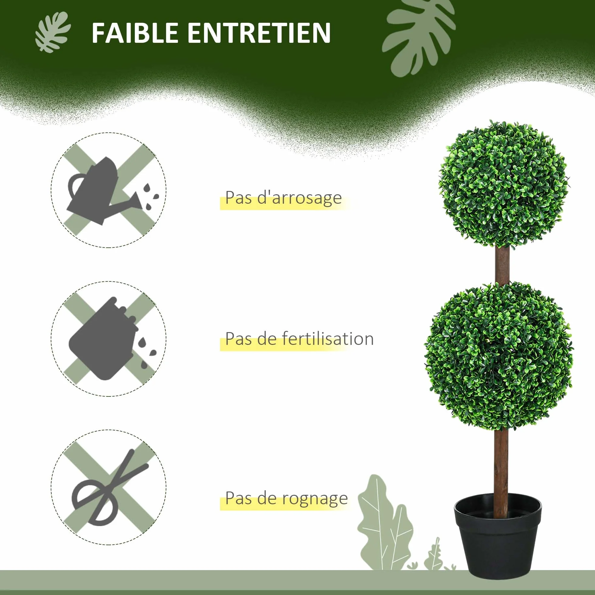 HOMCOM Lot de 2 Arbres Buis Artificiel Double Boules avec Tronc et Pot - Hauteur 90 cm Vert