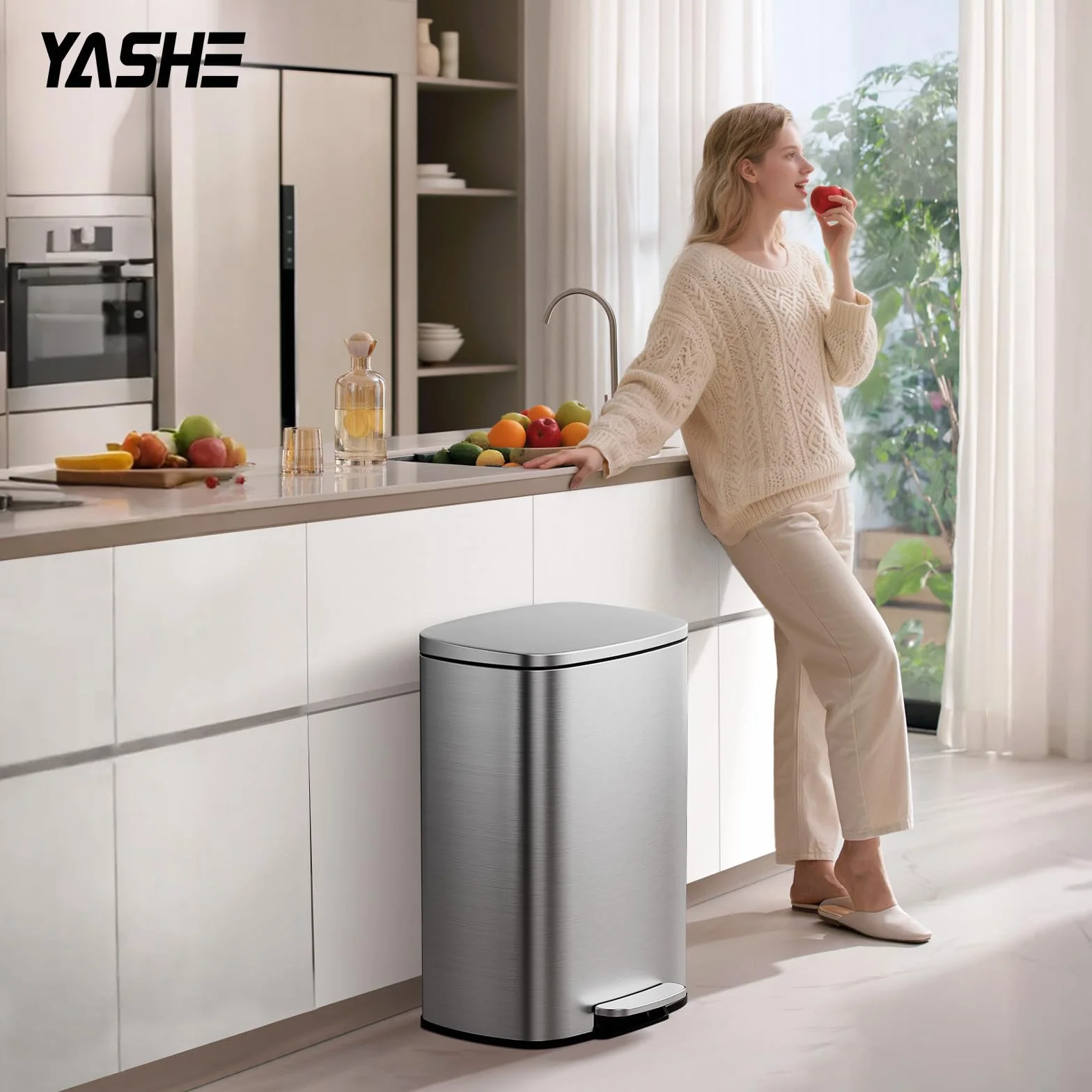 YASHE Poubelle Cuisine 50L Rectangulaire avec Pédale Fermeture Douce