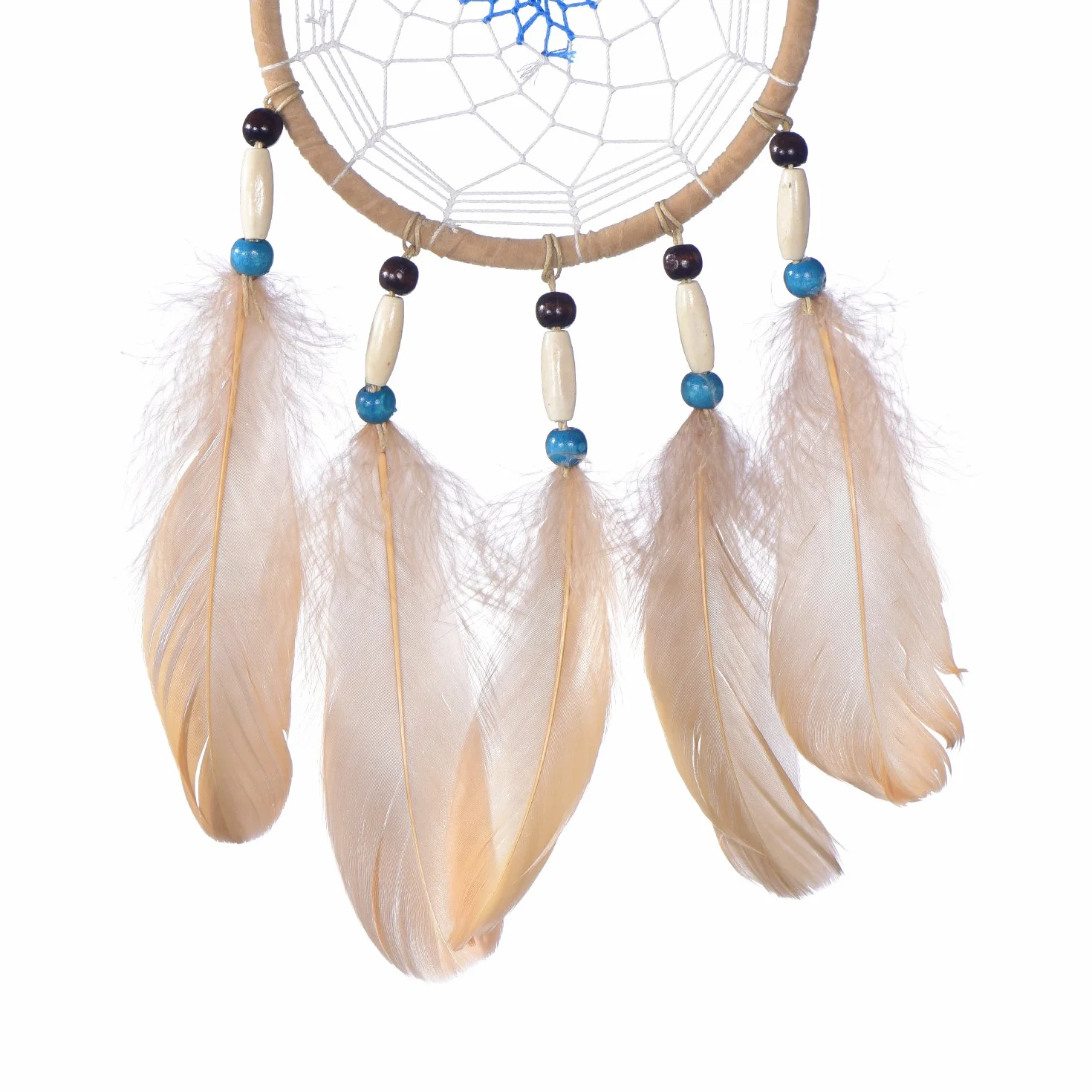 DonDon Attrape-rêves Dreamcatcher avec Perles et Vraies Plumes Châtain Clair Ø 14 cm