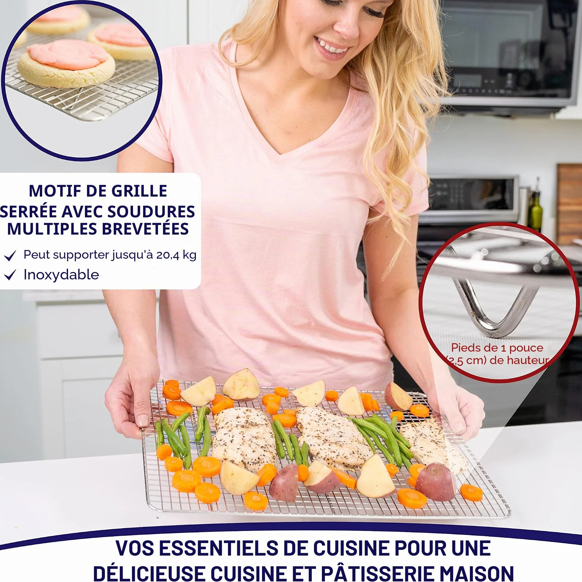 KITCHENATICS Grille en Acier Inoxydable Volette de Refroidissement Cuisson 29,97 x 42,93 cm