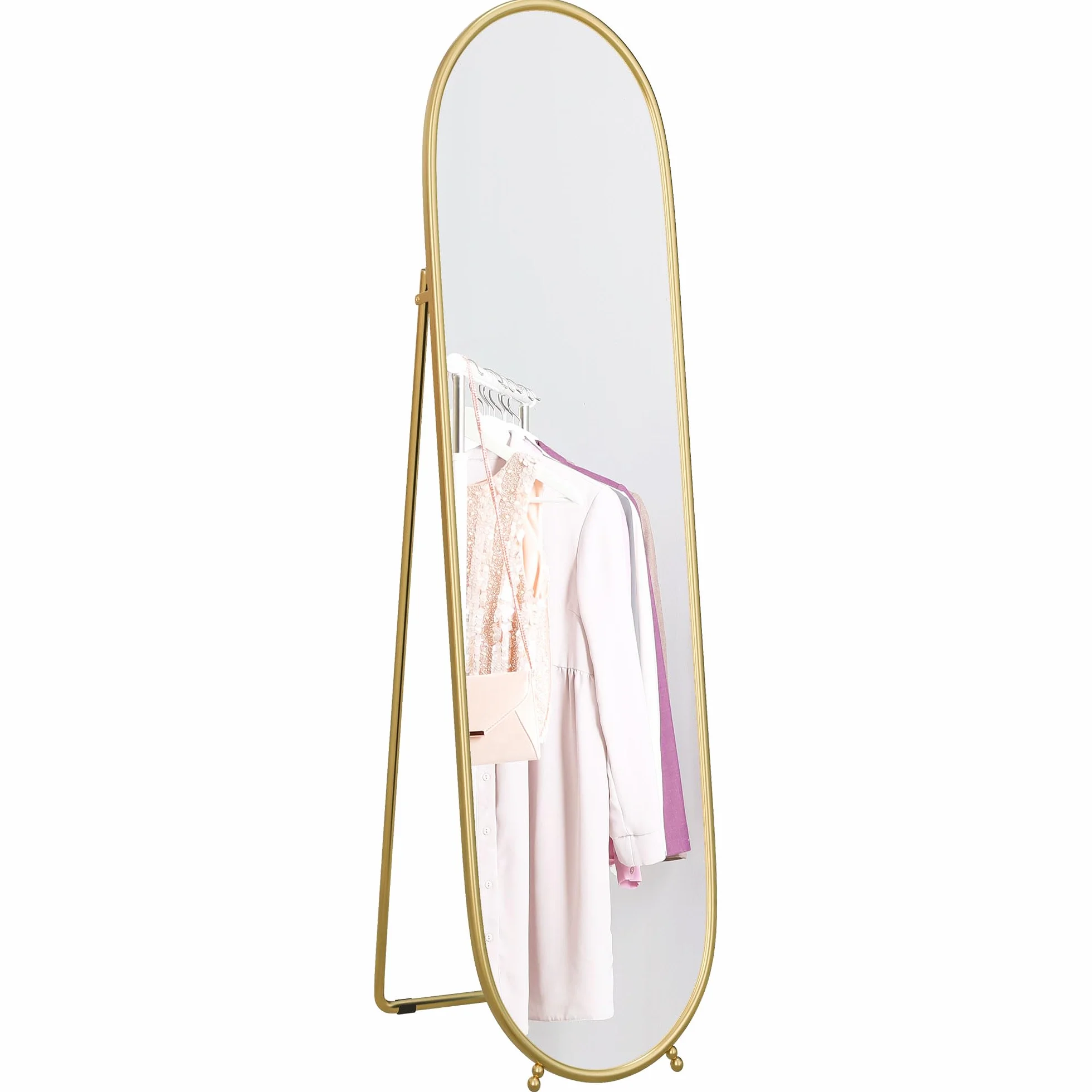 HOMCOM Grand Miroir sur Pied Ovale Cadre en métal doré 40 x 160 cm