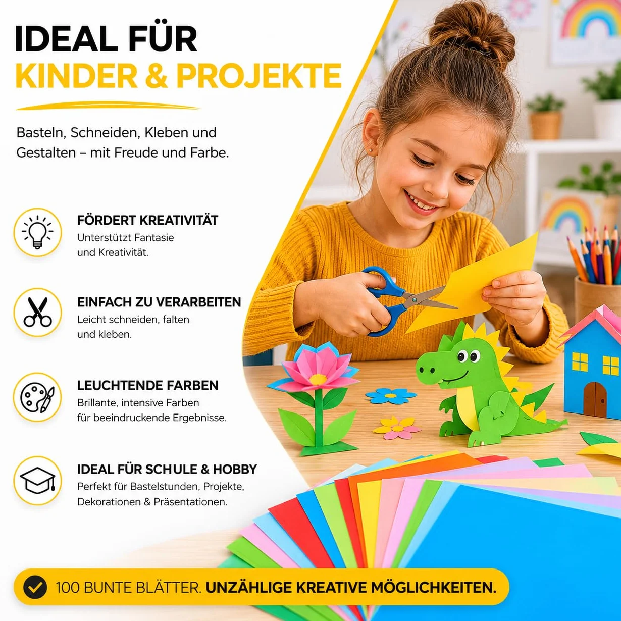 Papier kraft et carton de couleurs assorties 140 g/m² 100 feuilles pour imprimantes et loisirs créatifs
