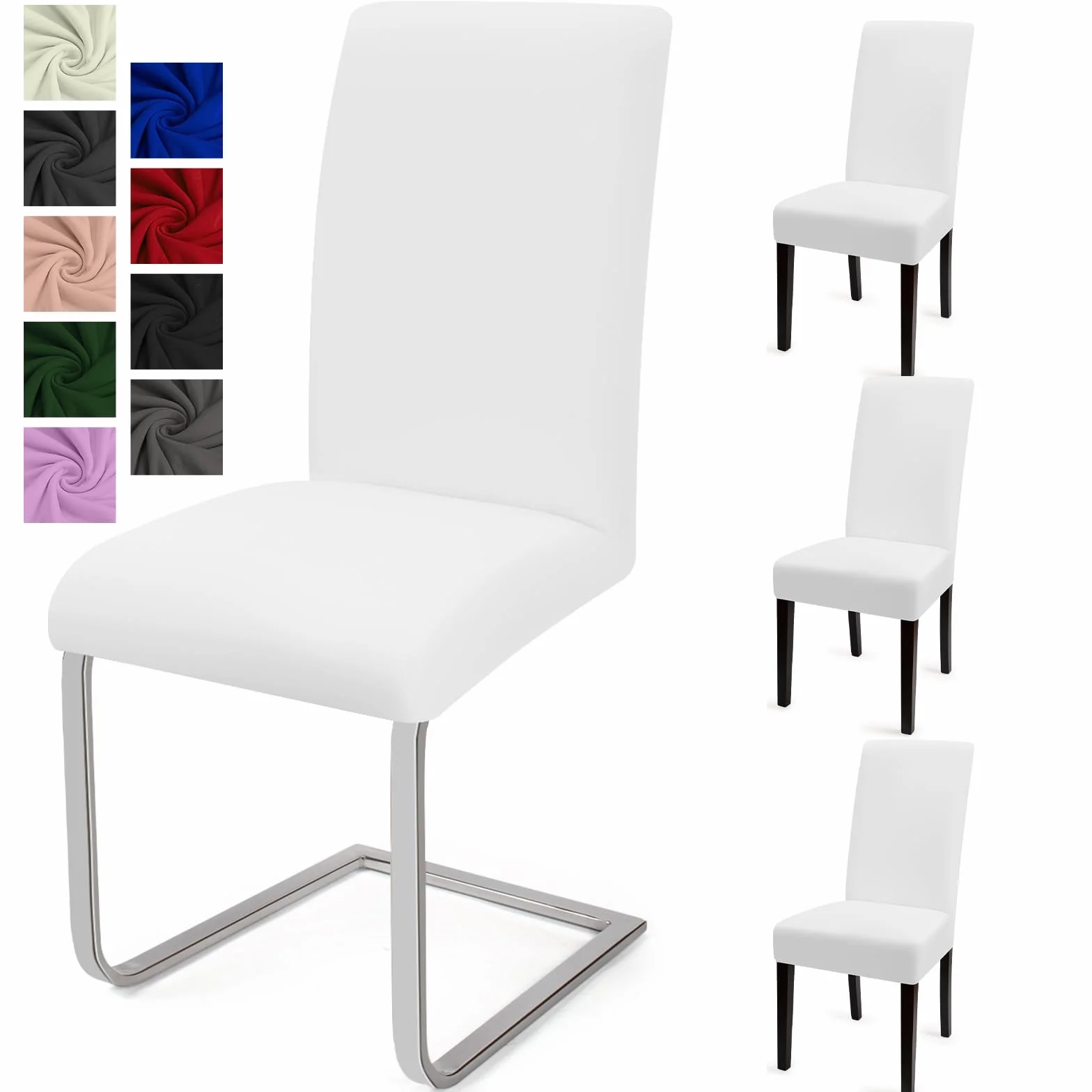 Housse de Chaise Universelle 4PCS Protection de Chaise Extensible Moderne Blanc pour Salle à Manger