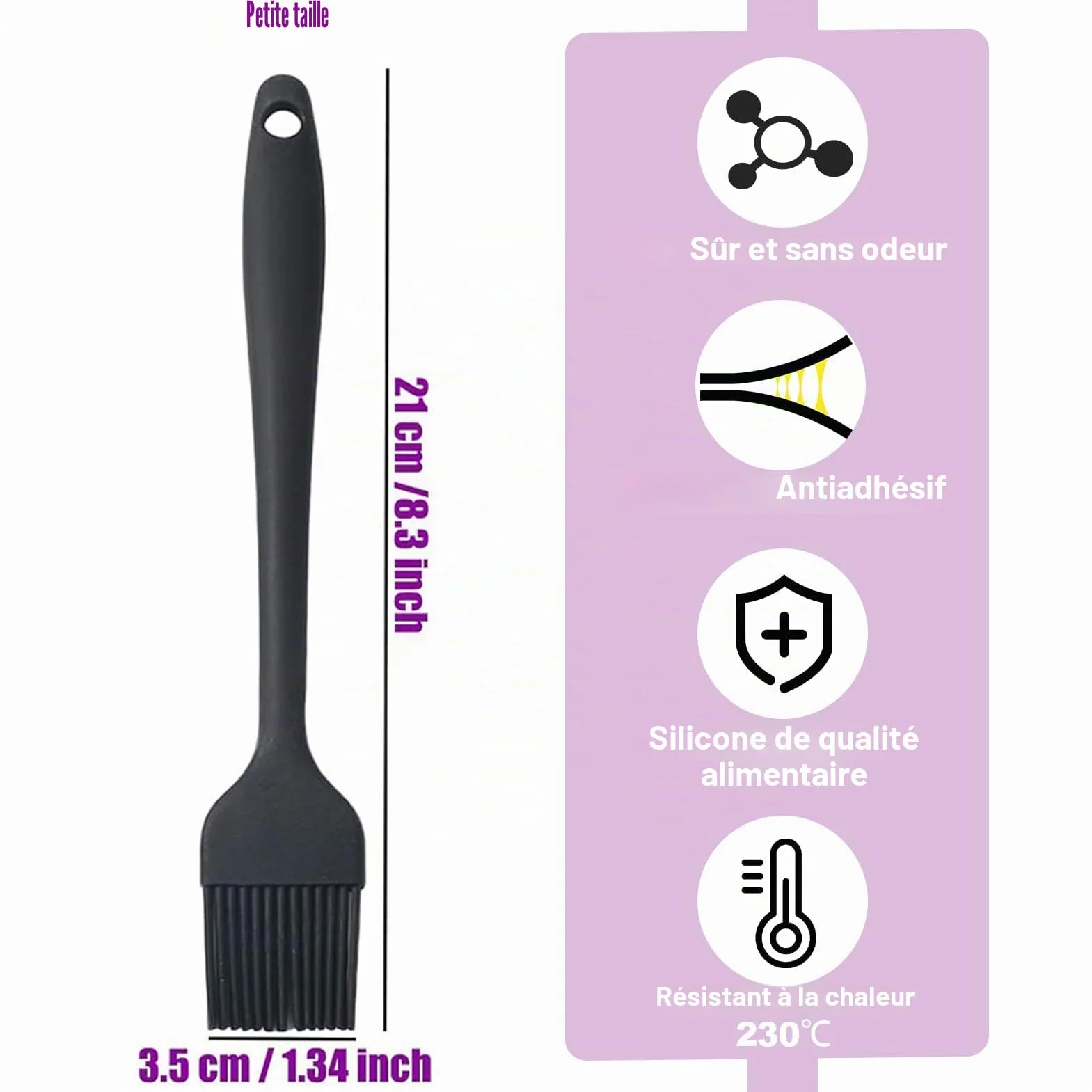 Pinceau de Cuisine Silicone 21 cm Noir pour Pâtisserie Barbecue