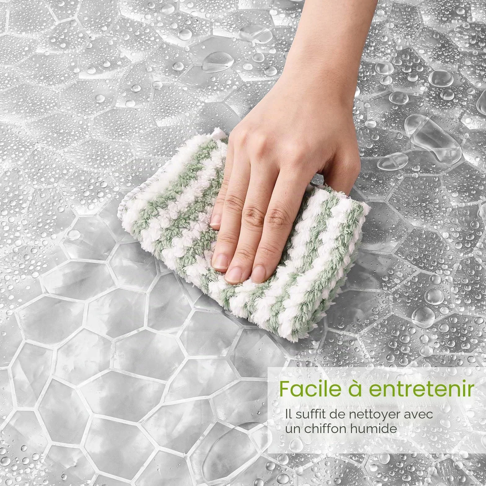 Rideau de Douche 120 x 200cm, 3D Semi Transparent EVA Anti Moisissure Imperméable avec 8 Anneaux