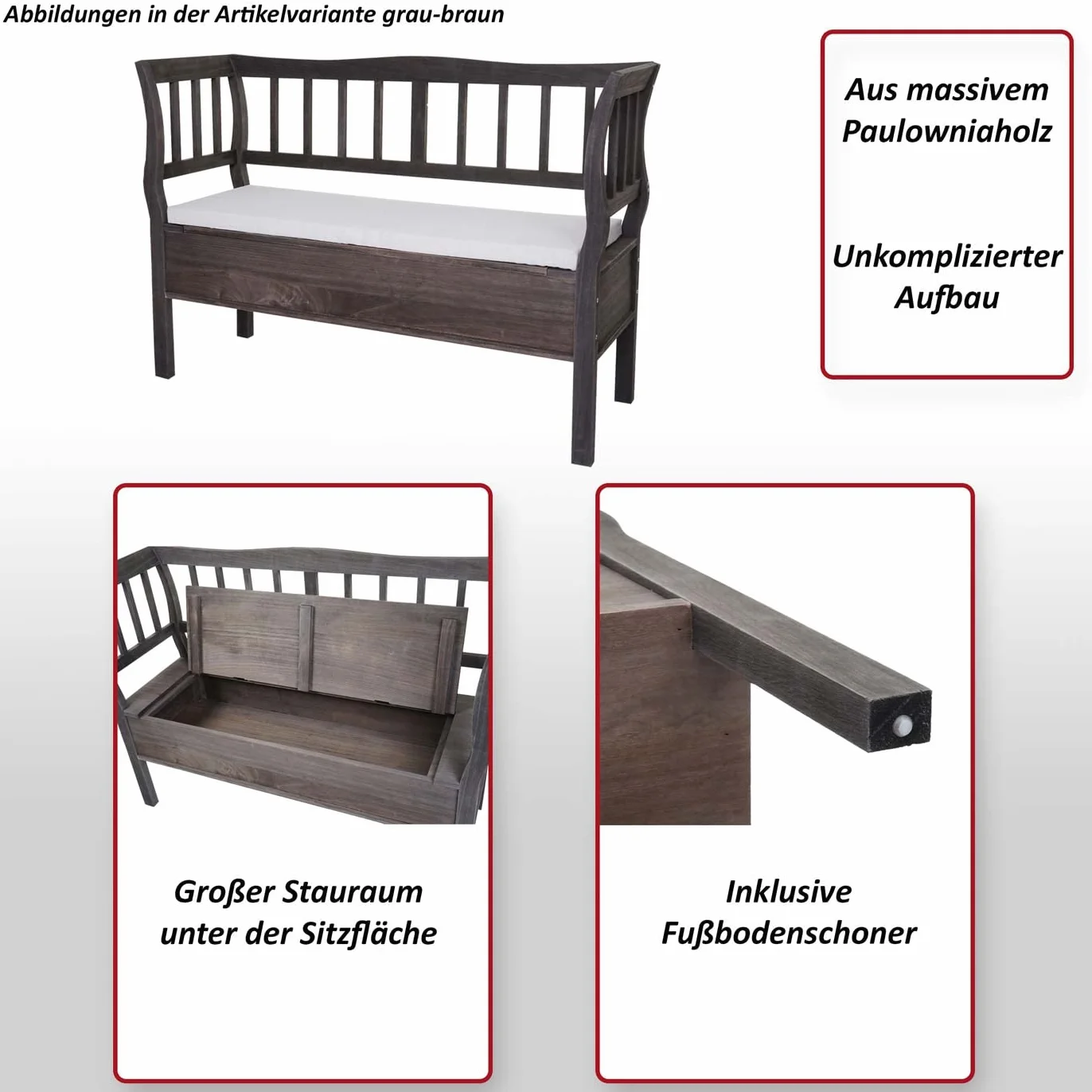 Mendler Banc Banquette de Rangement T207 Coffre avec Coussin Bois Blanc Shabby Chic