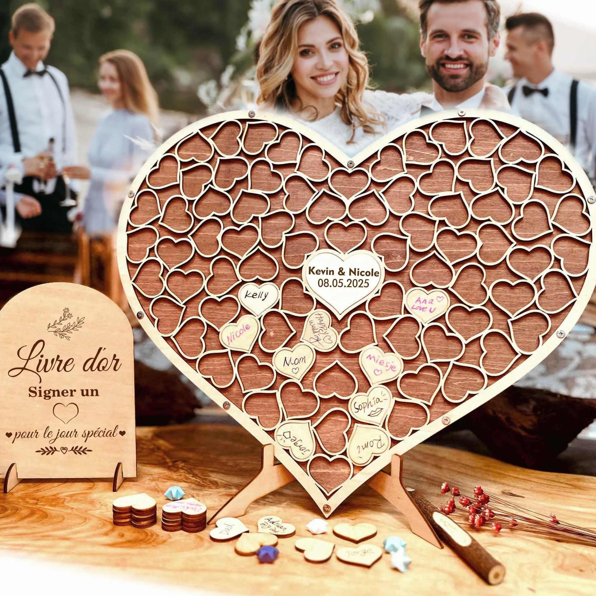Livre d'or de mariage en forme de coeur en bois puzzle alternatif anniversaire décoration cadeaux