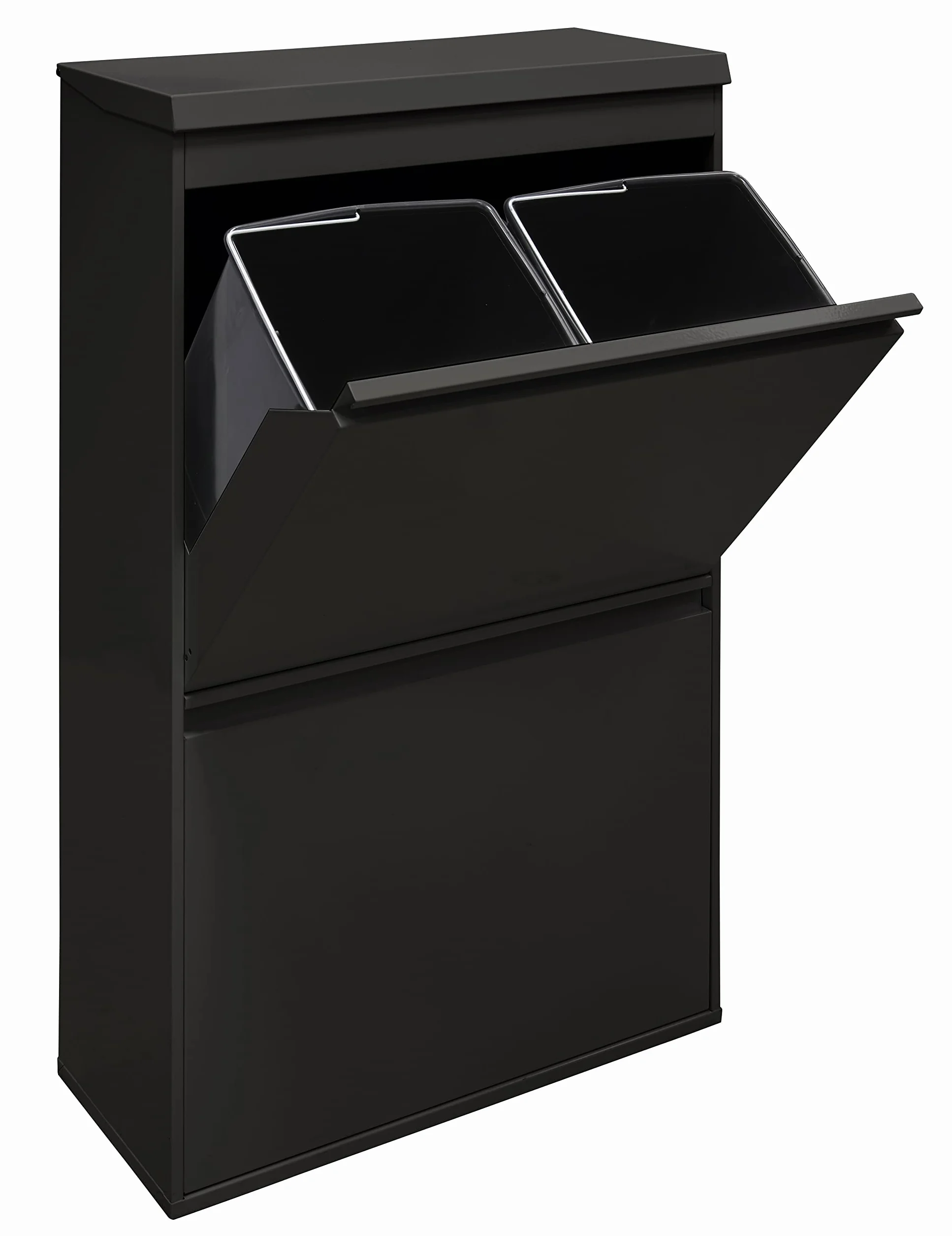 ARREGUI Top CR626-B Poubelle de recyclage en acier, tri sélectif, 4 seaux, 68 L, noir