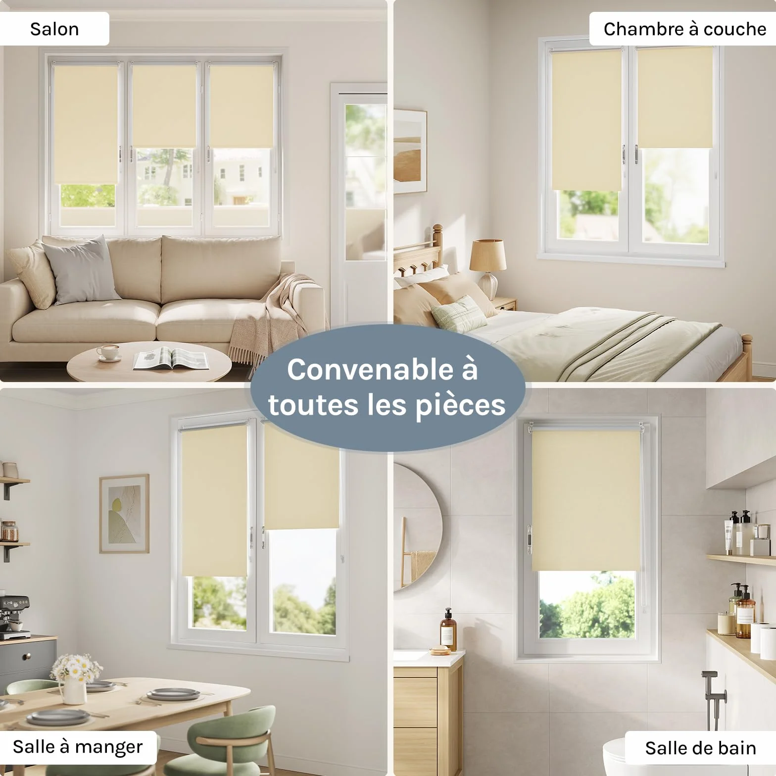WOLTU Occultant Enrouleur sans Perçage, Rideau Opaque Revêtement Argent, Protection Soleil 70x210 cm Beige