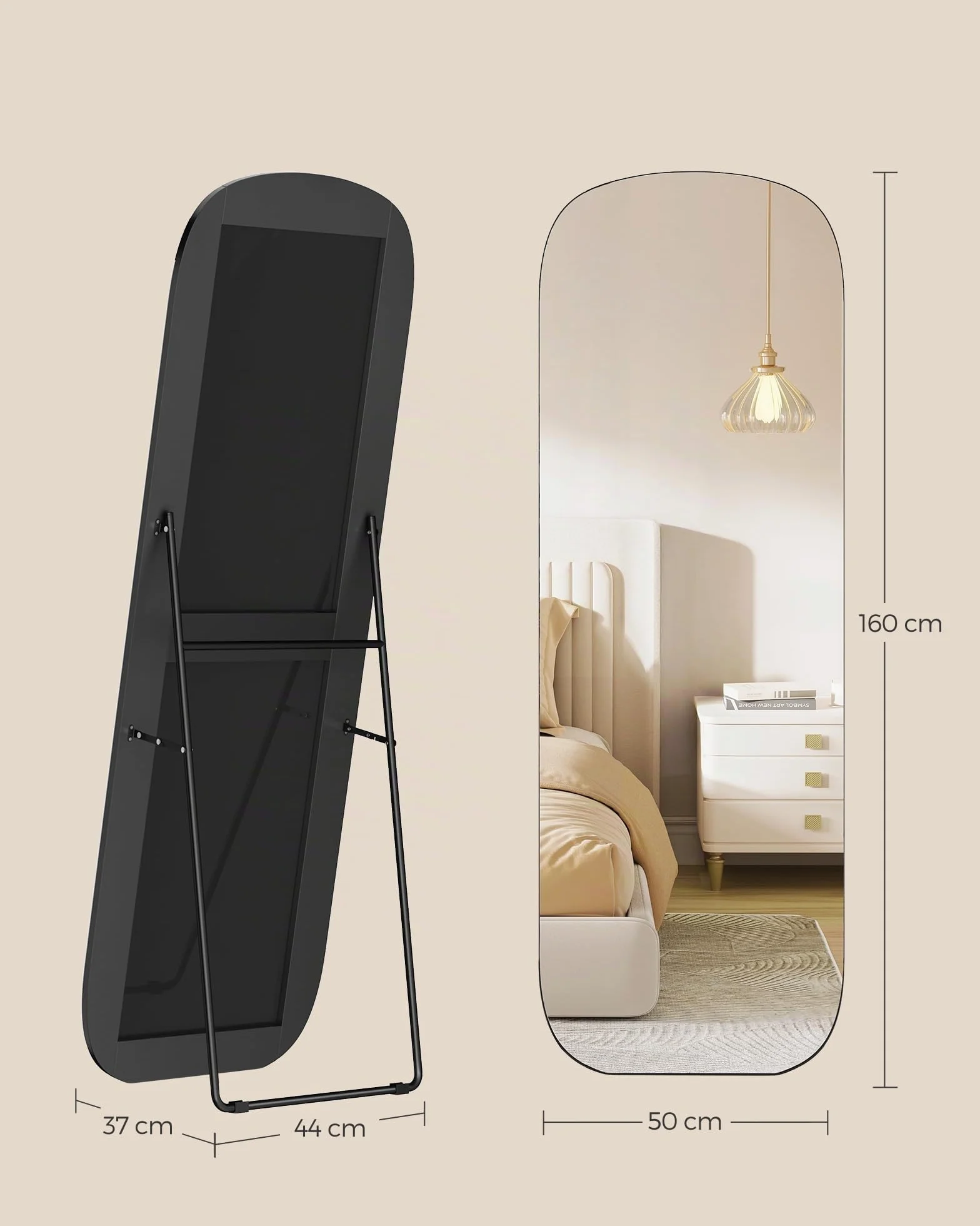 SONGMICS Miroir sur Pied Pleine Longueur 160 x 50 cm Cadre en Aluminium Noir d'encre