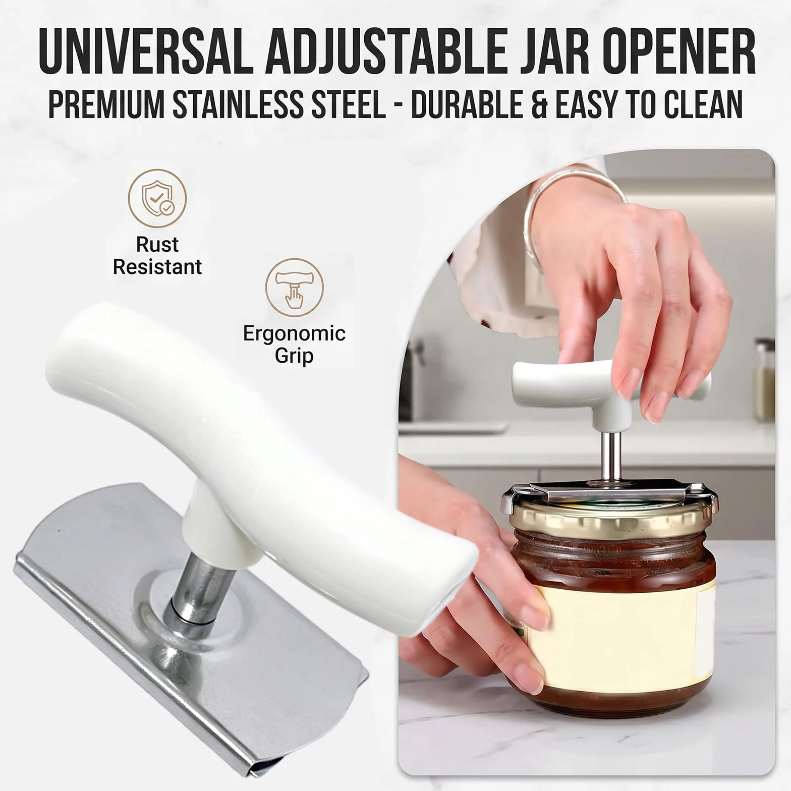 Ouvre Bocal Manuel, Ouvre Boite de Bocal et Ouvre Bouteille, Outil de Cuisine Polyvalent pour Bocaux et Pots