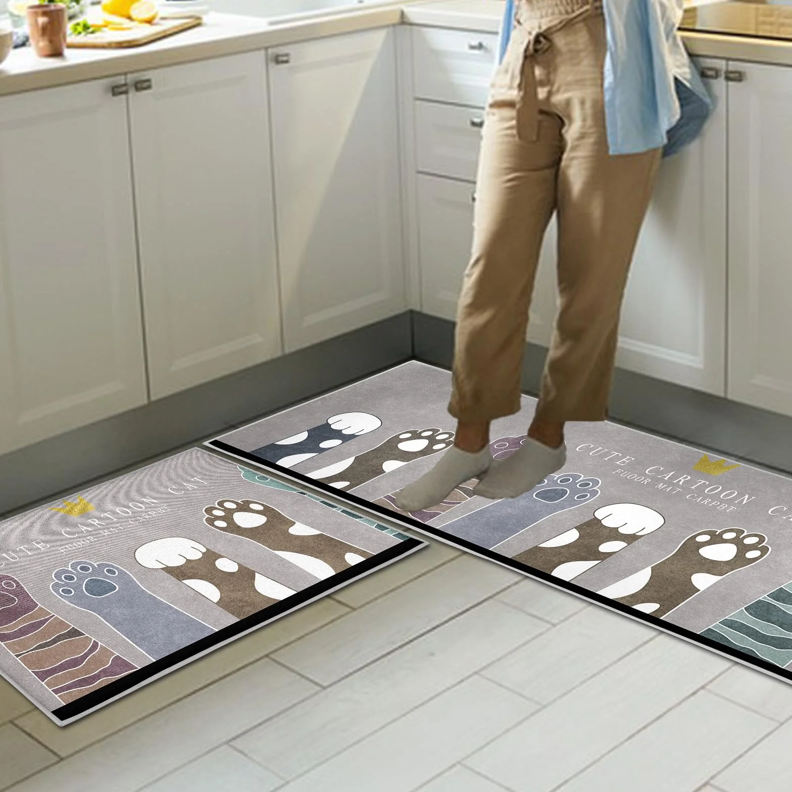 Tapis de cuisine lavables anti-fatigue antidérapants absorbants d'eau 40 x 120 cm Lot de 2