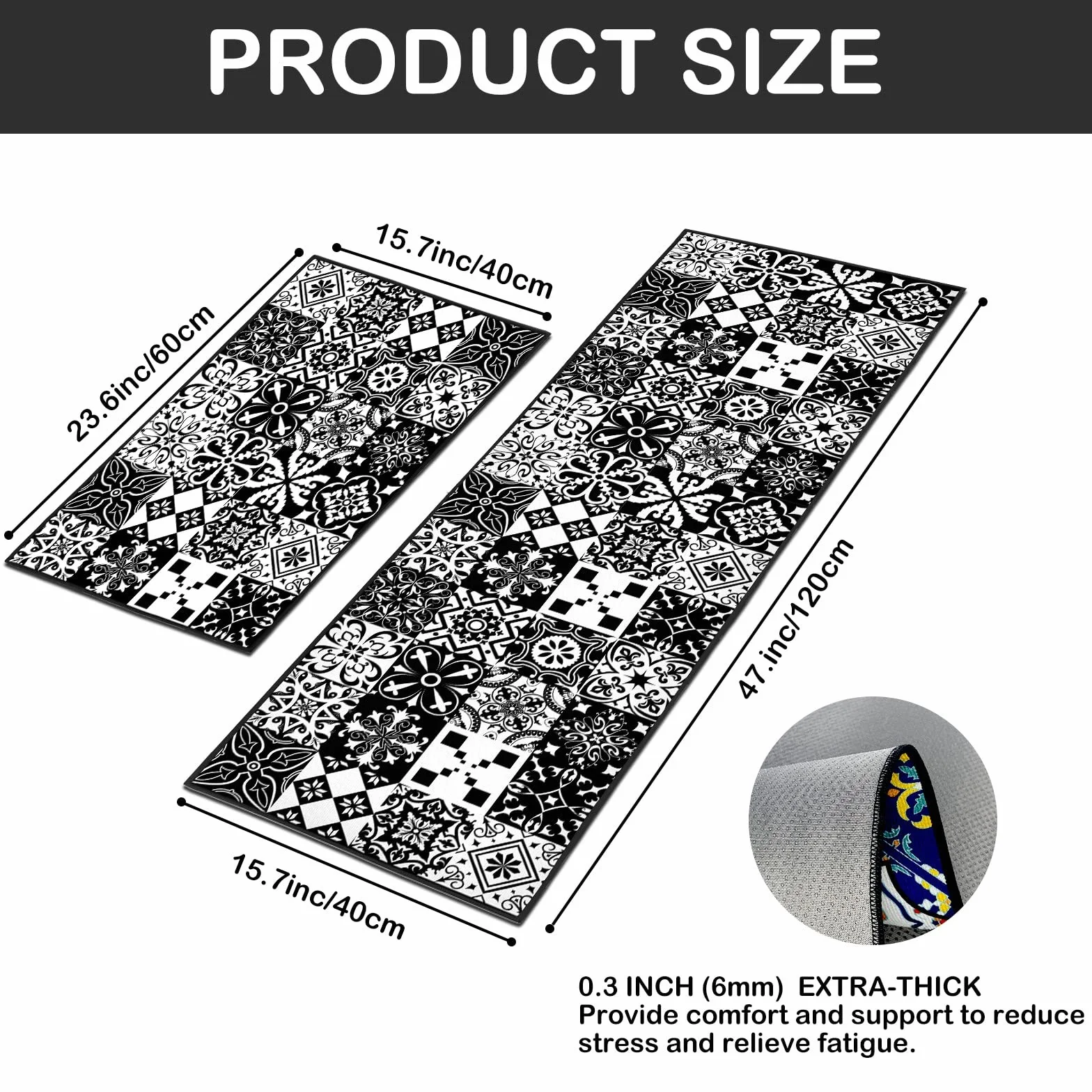 Lot de 2 Tapis de Cuisine antidérapant Lavable, 40x60 + 40x120 cm