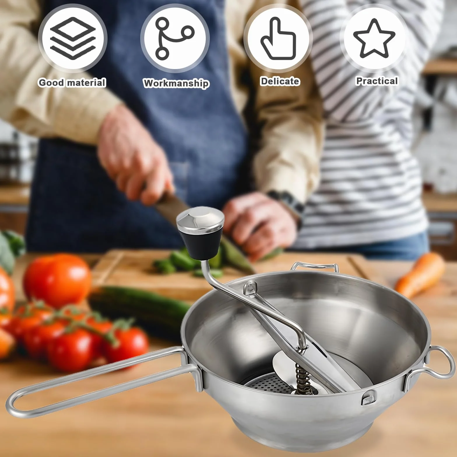 Sunoya Moulin À Aliments Inoxydable Avec 3 Tamis Et Éplucheur