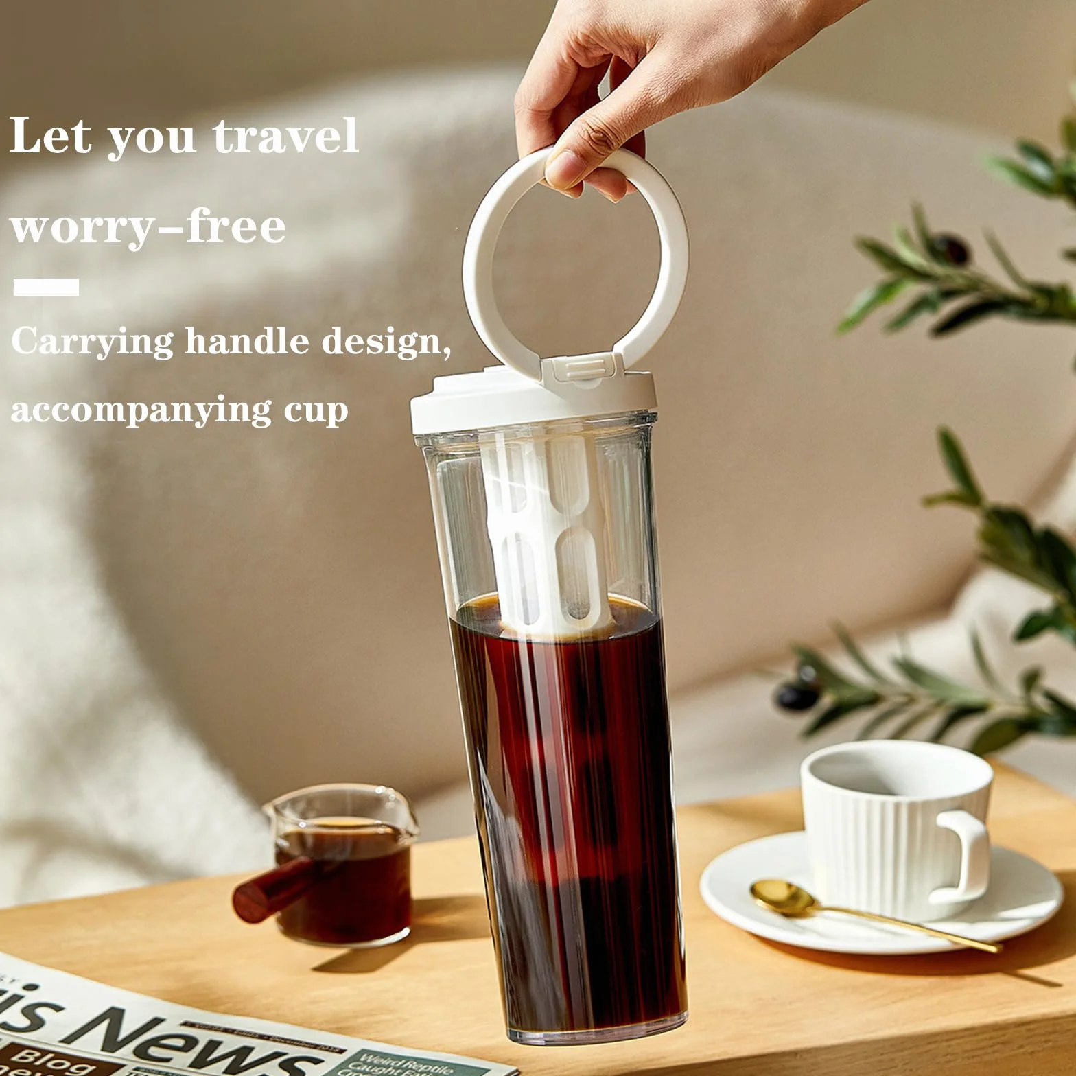 Cafetière à froid pichet à thé glacé grande capacité filtre en maille 1 l blanc