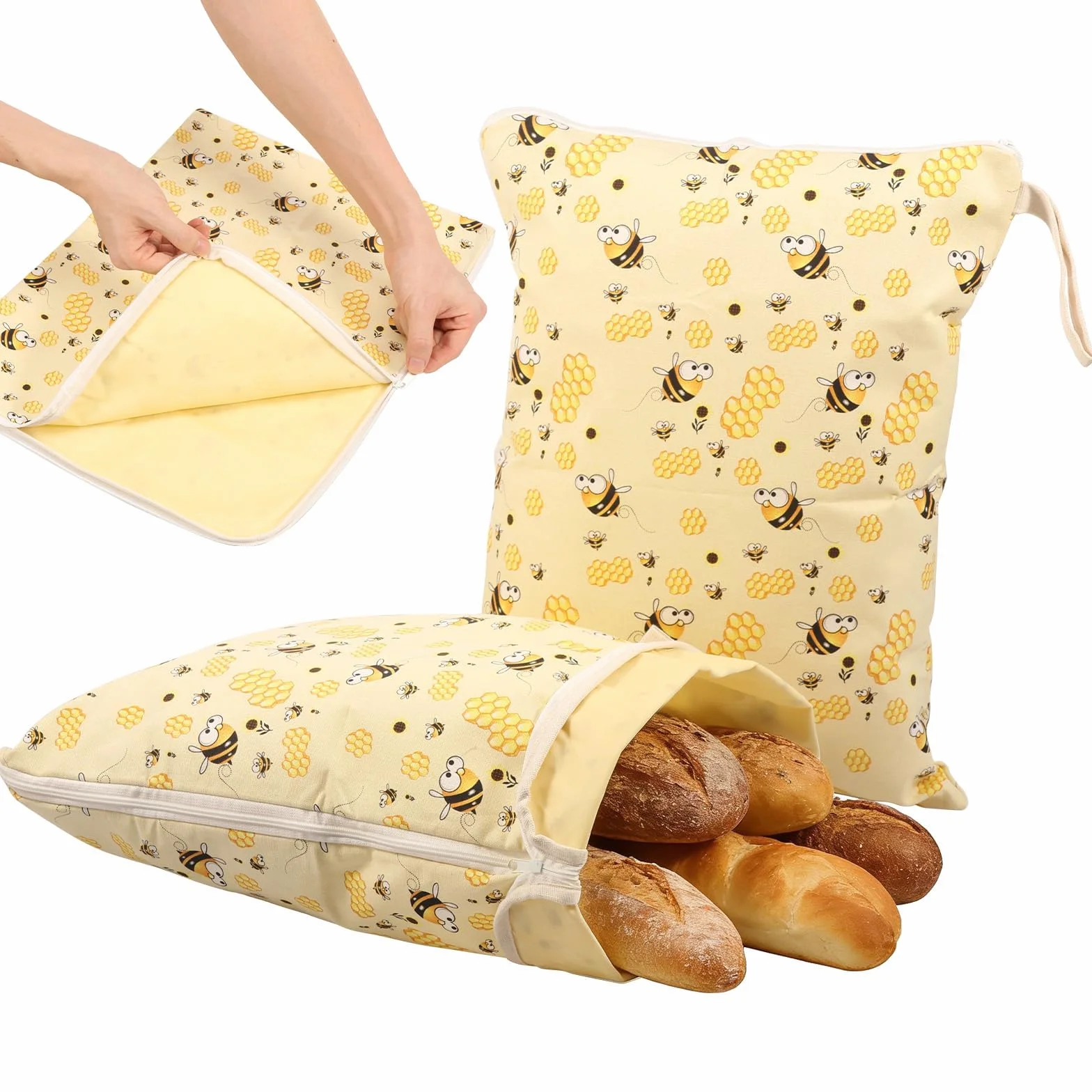 EHOTER Lot De 2 Sacs À Pain en Cire d'abeille Réutilisable Grand avec Poignée pour Baguette Fruits Légumes