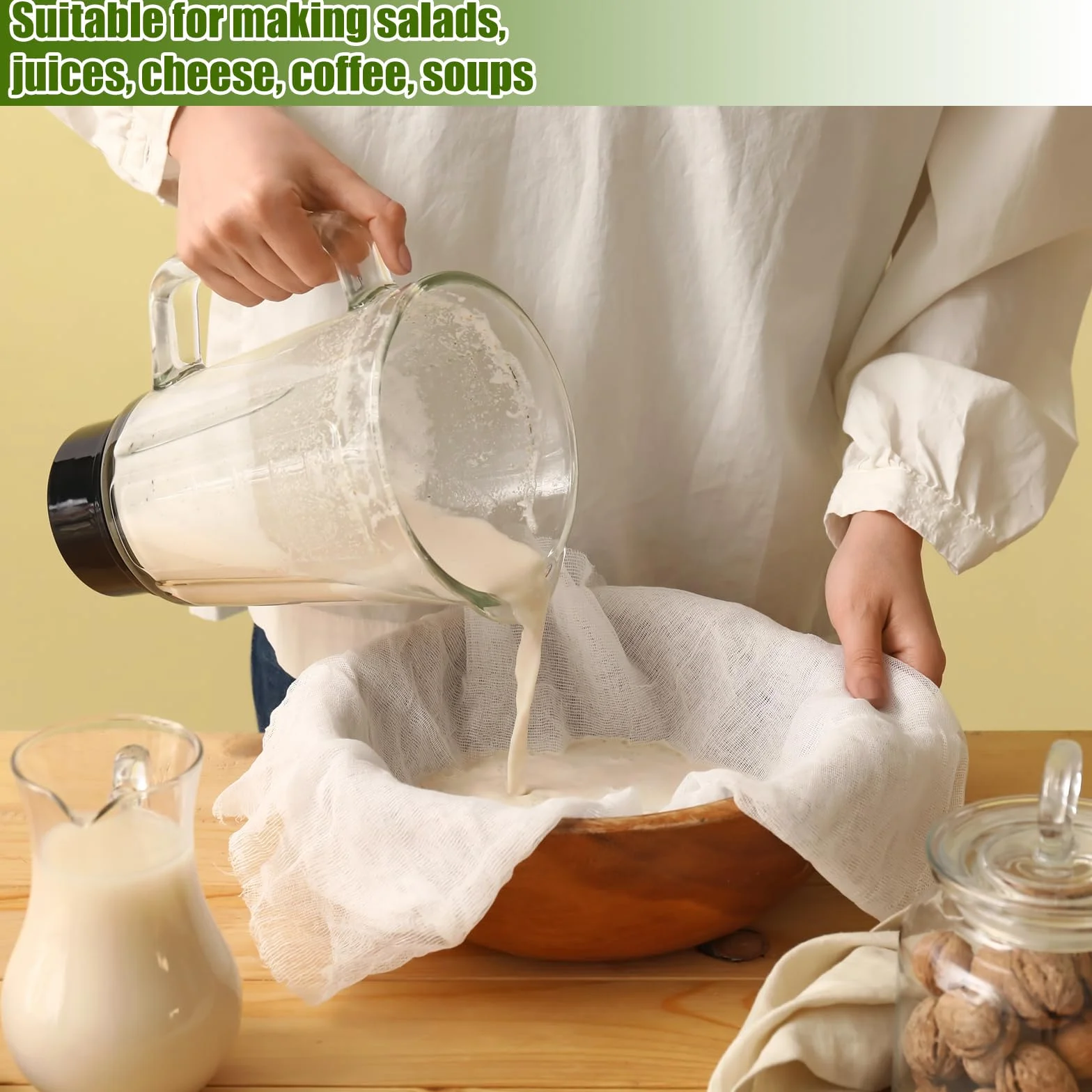 Etamine Alimentaire 50 x 50 cm Chiffon Cuisine Réutilisable Grade 100 Fine Tissu Non Blanchi Lavable pour Filtrer Jus Fromage Thé