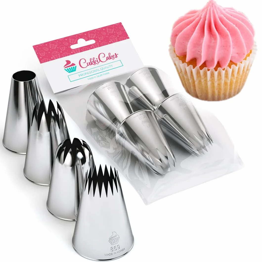 Jeu de 4 grandes douilles à pâtisserie professionnelles pour décorer gâteaux et cupcakes - Compatible poche à douille - Made in Korea