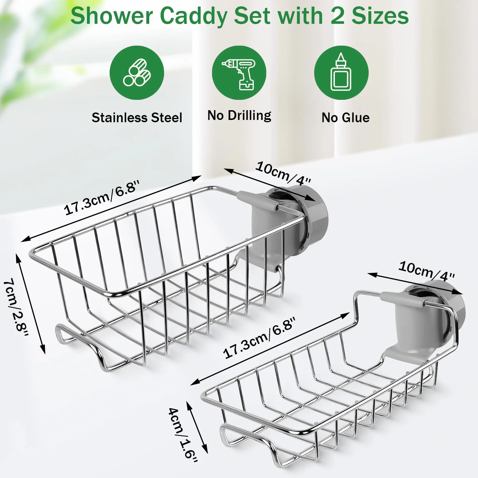 Feebee Étagère Douche sans Percage INOX 2pcs, Support Savon Gel pour Tringle 18-27mm