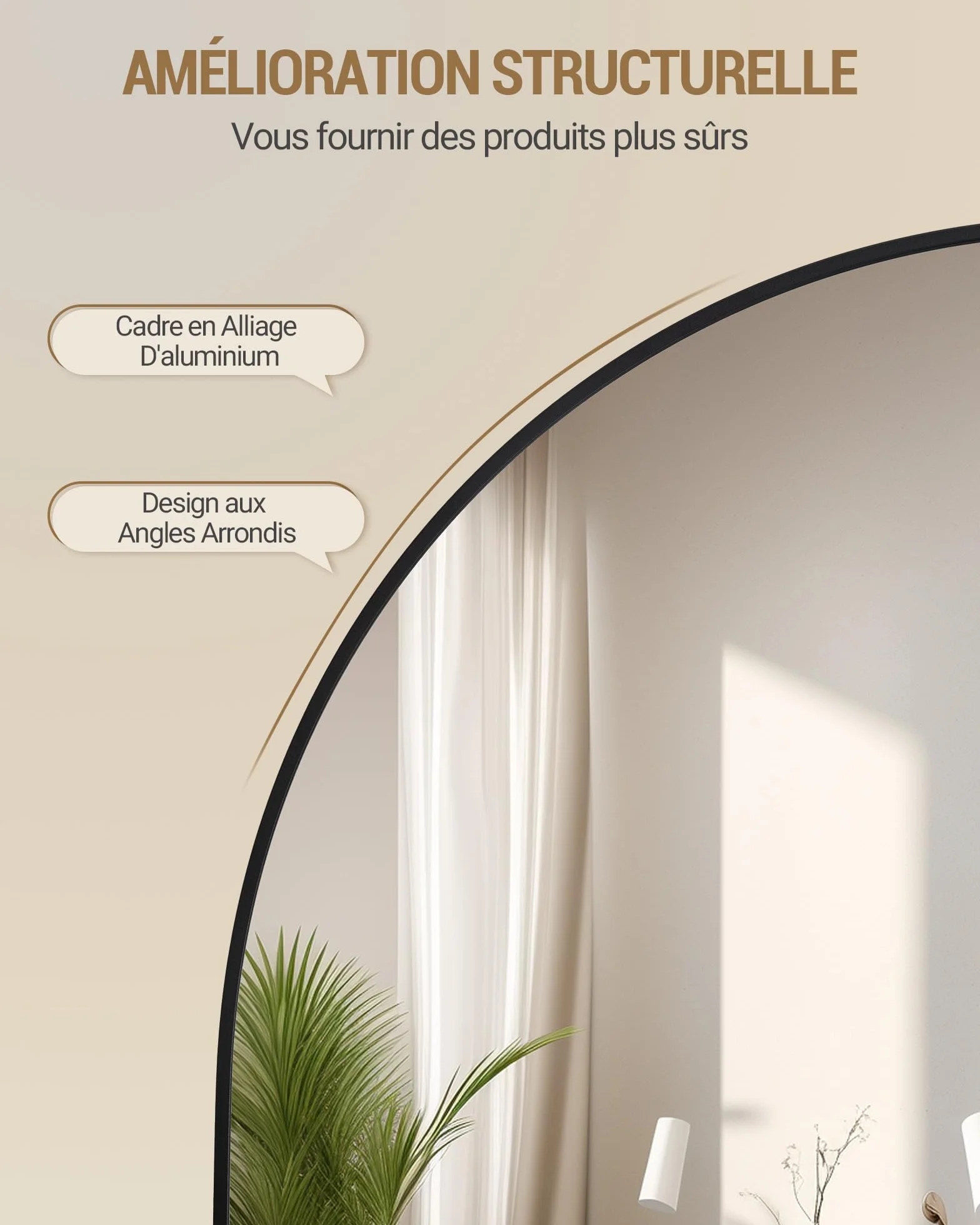 Miroir Intégral sur Pied 160x50 cm Verre Trempé Cadre Aluminium Noir