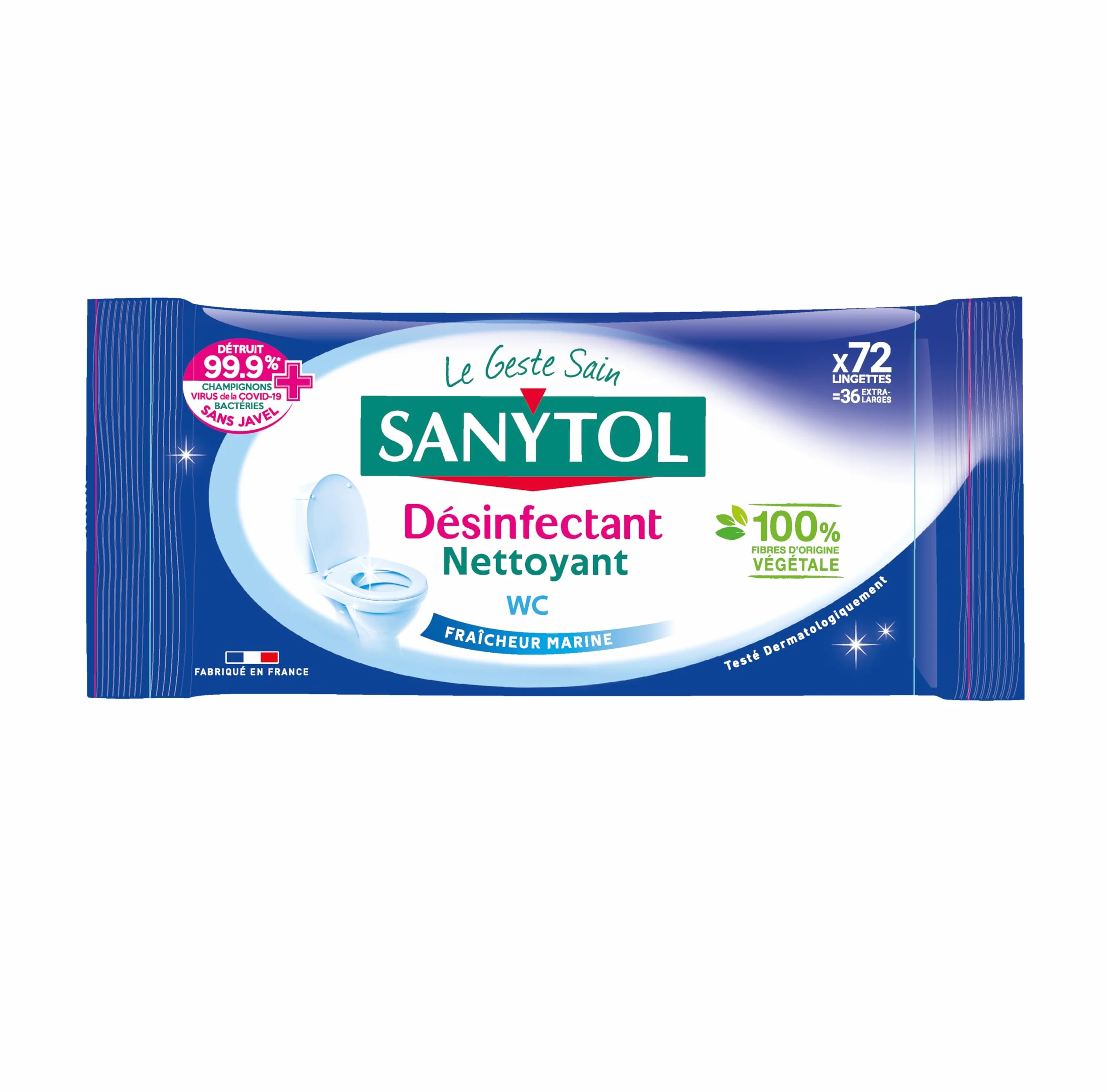 Sanytol Lingettes Désinfectantes WC Lot de 3 x 72 Bactéricide Virucide Fongicide Sans Javel Fabrication Française