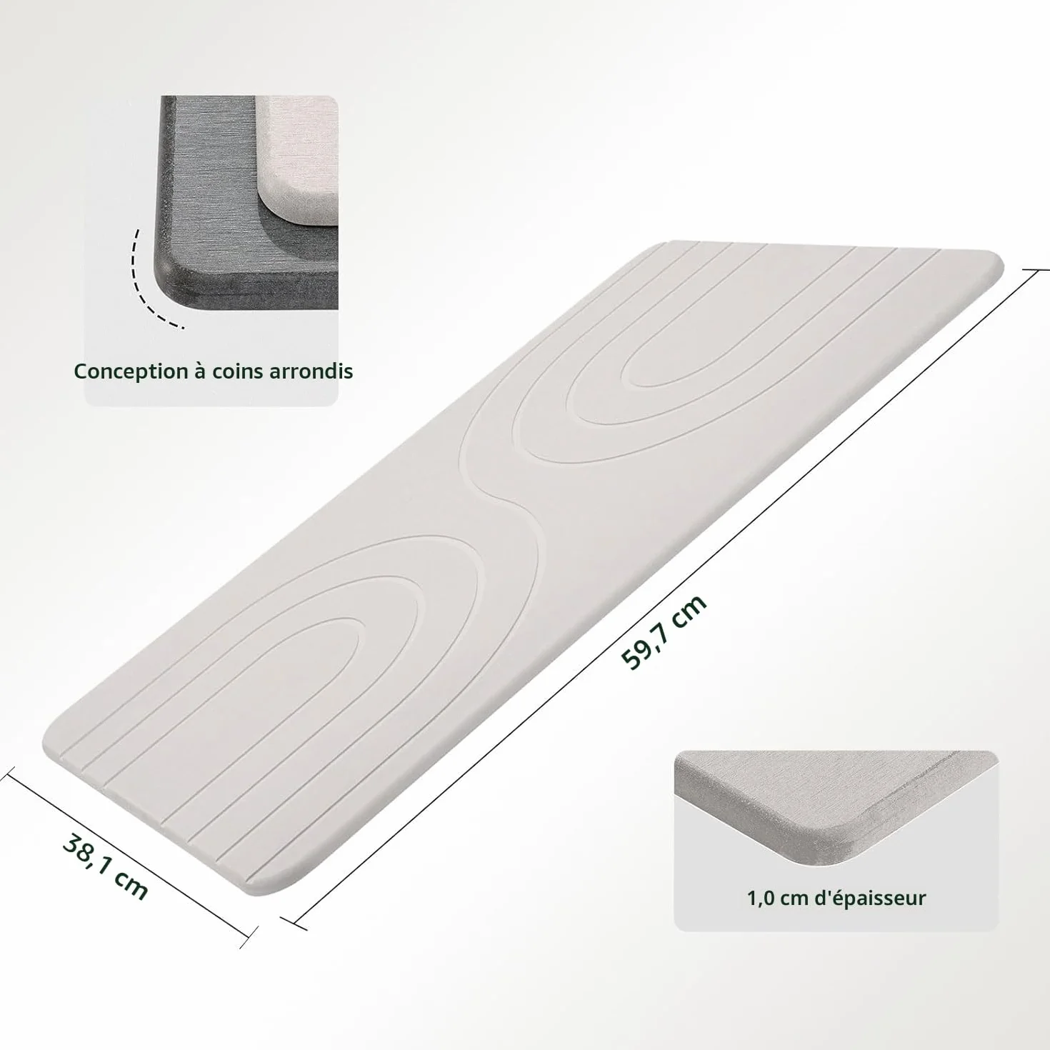 Feilifan Tapis de Bain en Pierre de Diatomite 60 x 38 cm Blanc