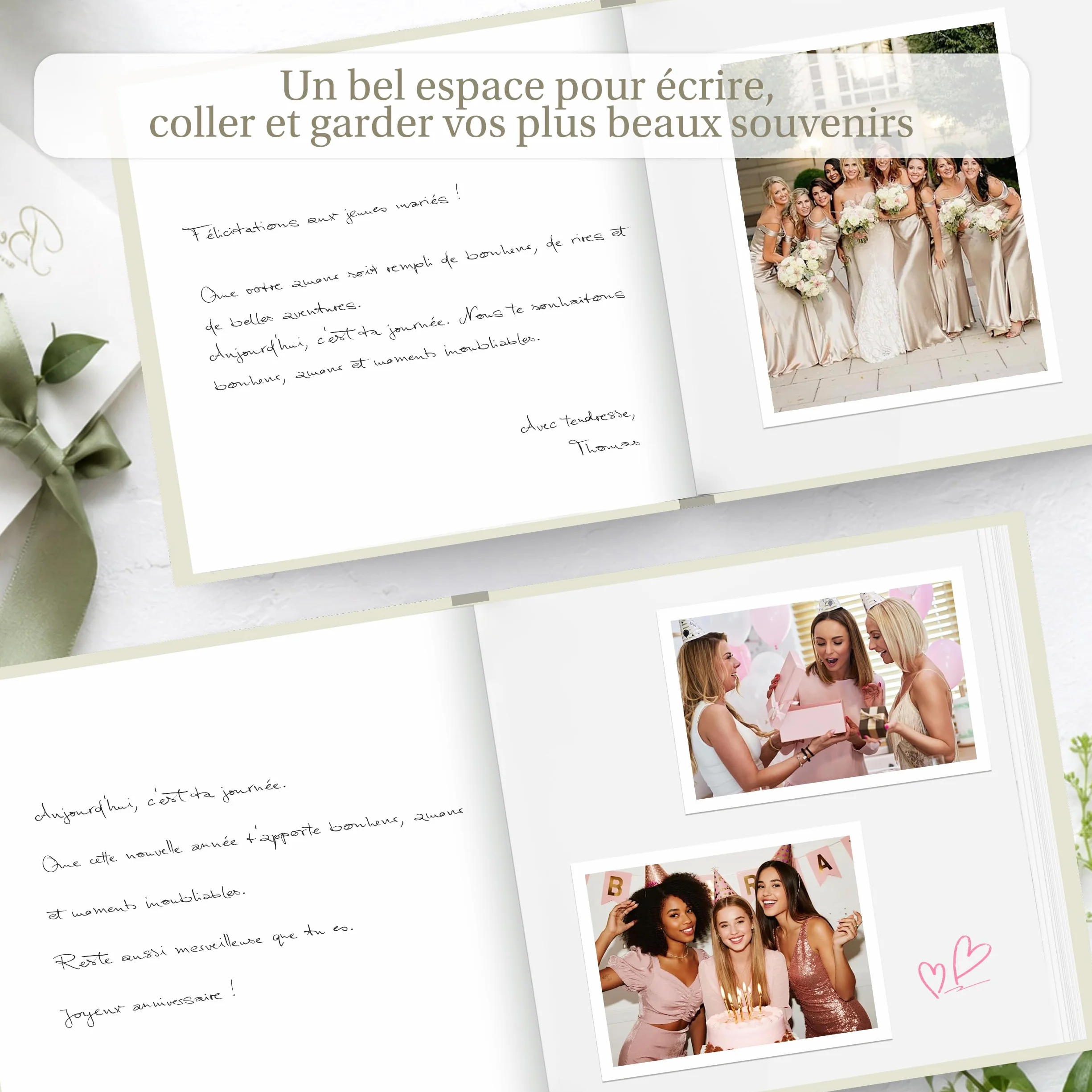 Livre d’or élégant couverture lin dorure 84 pages vierges mariage anniversaire baptême