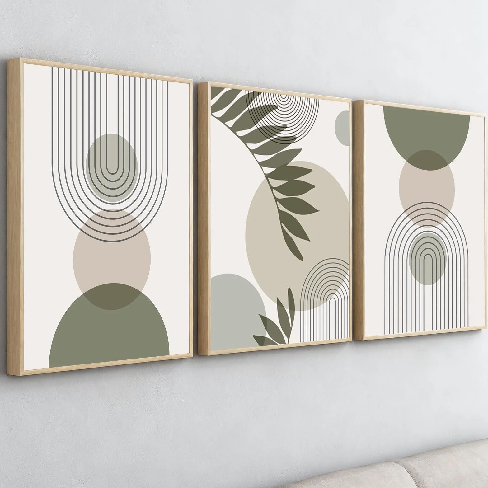 Lot de 3 Affiches 40x60 cm Cadre Tableau Décoration Murale Salon Vert Bohème Moderne