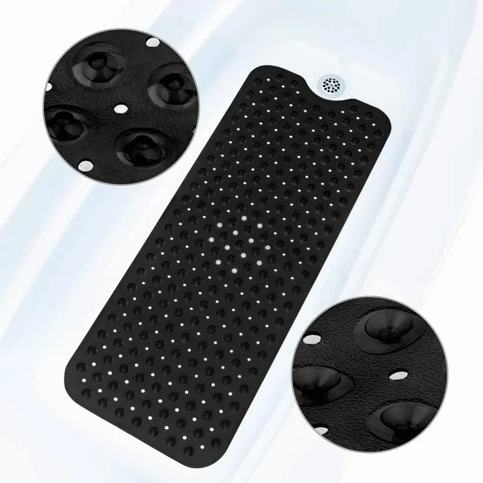 ADOV Tapis de Bain antidérapant 100x40 cm Extra Long Anti-moisissure 200 ventouses Trous de Drainage Lavable en Machine