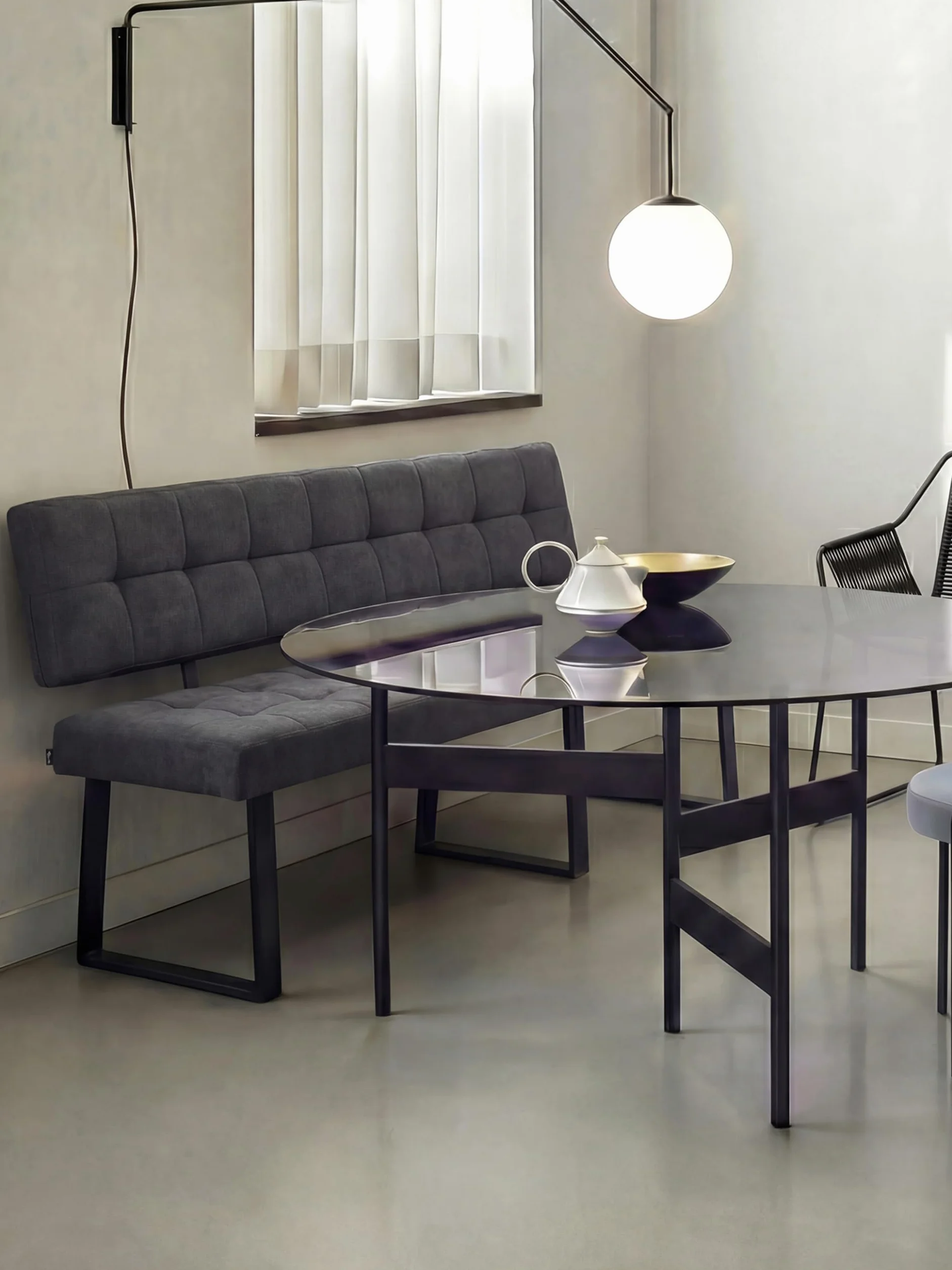 B&D home Banc Sigfrid Banc d’Angle avec Dossier Microfibre Anthracite Mousse Froide 140 cm