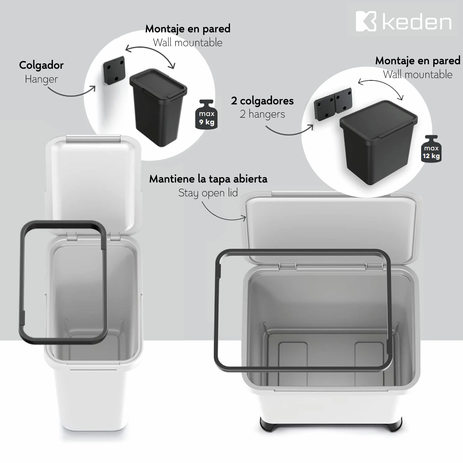 KEDEN Seau de recyclage carré 12L Systema 29x19x35 cm