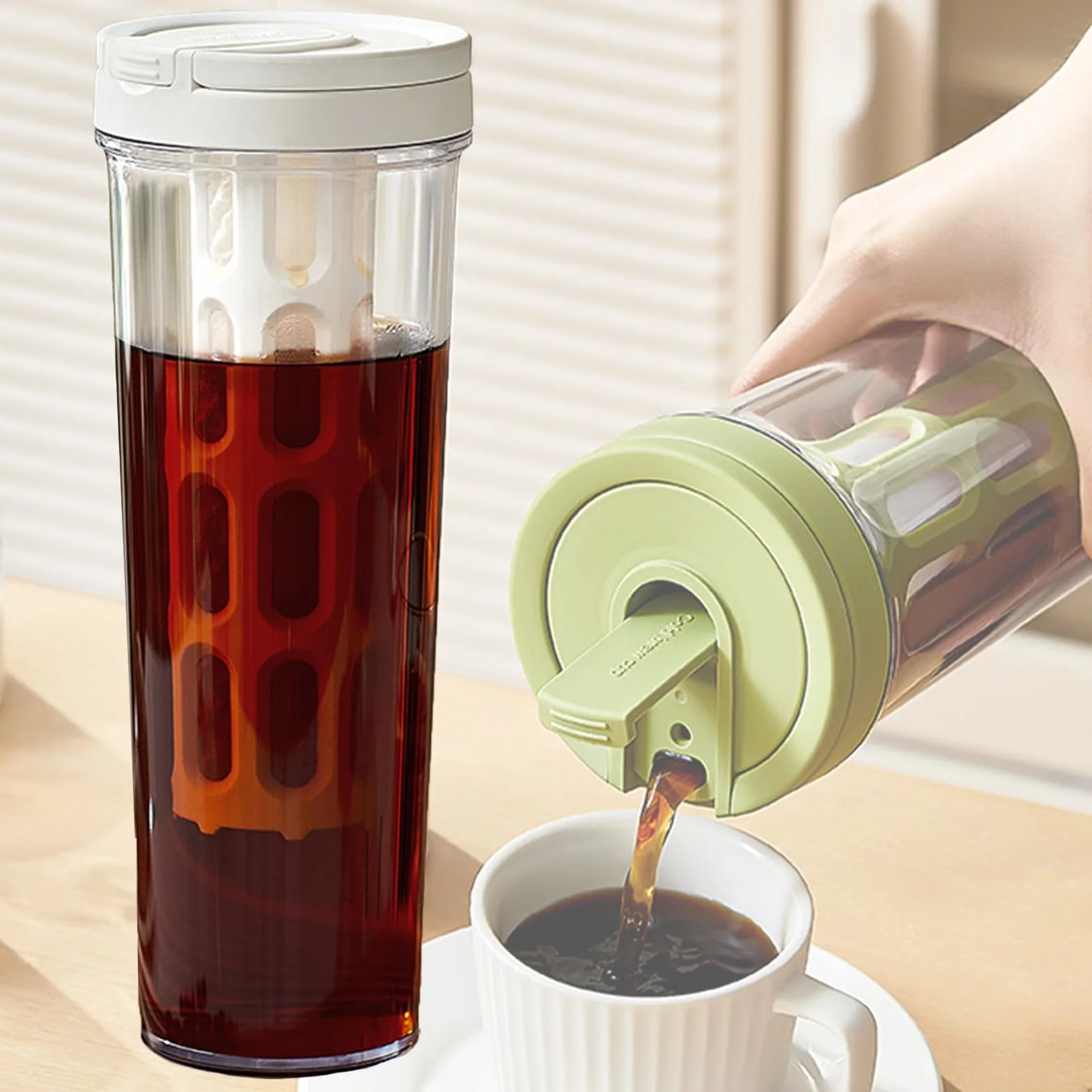 Cafetière à froid pichet à thé glacé grande capacité filtre en maille 1 l blanc