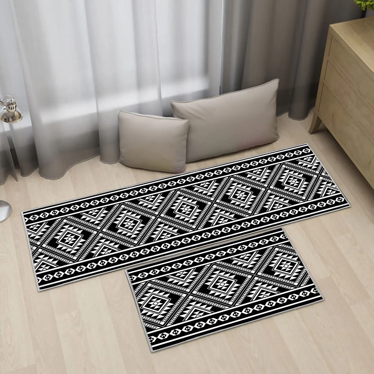 Tapis de Cuisine Antidérapants Lavables Anti-Fatigue 43x75+43x150cm Lot de 2