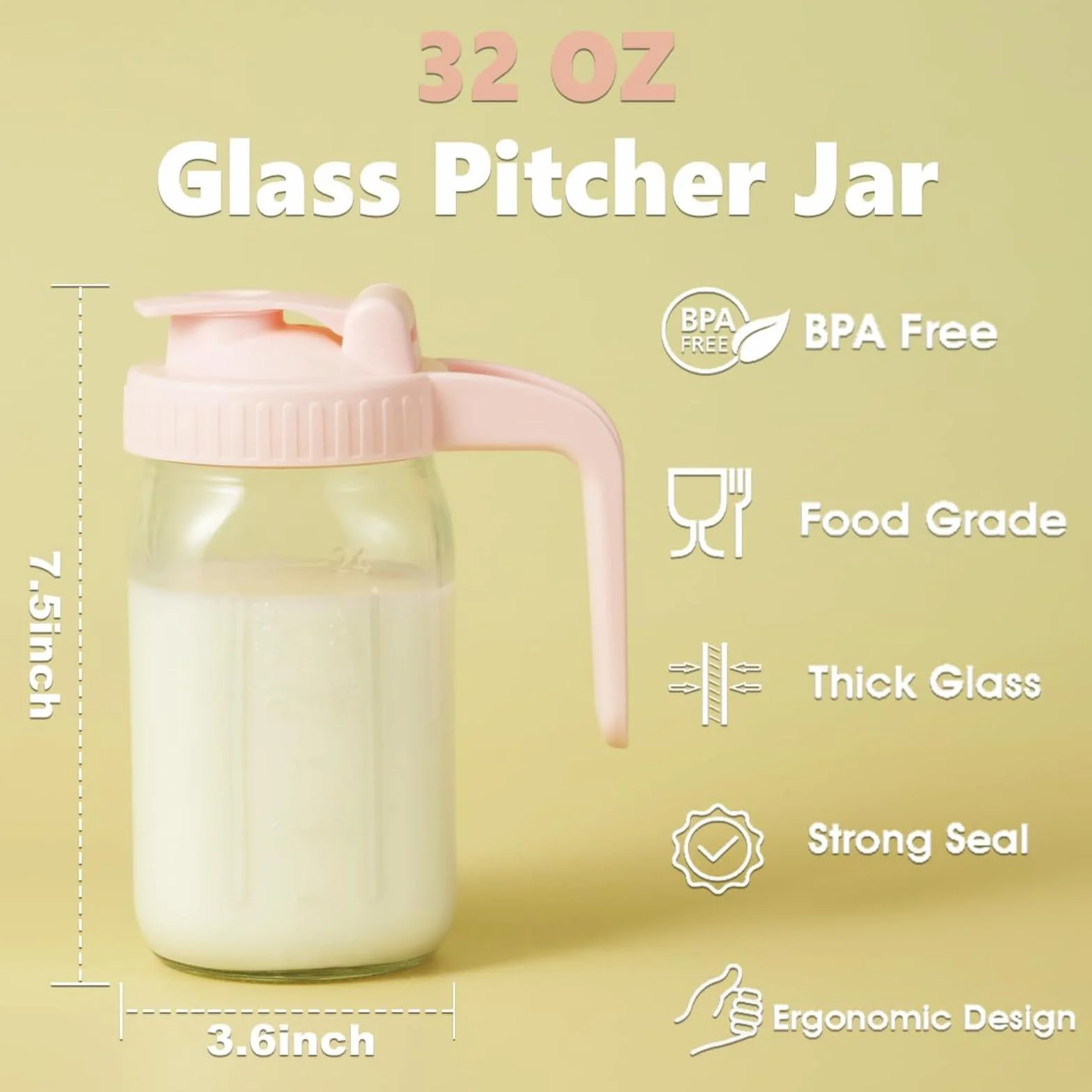 Bouilloire en verre 946 ml avec couvercle rabattable et verseur pour thé café infusion froide
