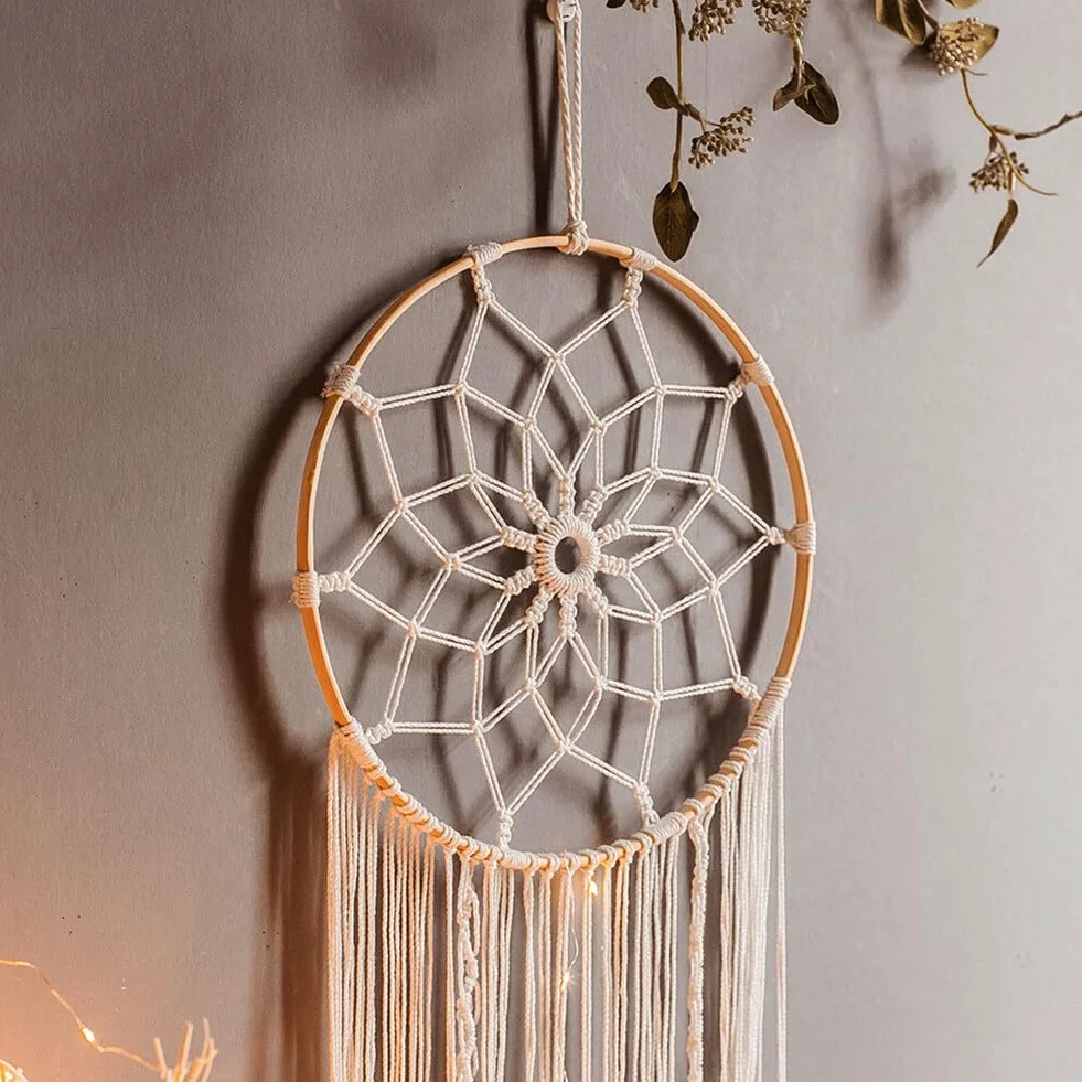 Attrape-rêves Boho Blanc Fait Main Macramé Tissé Coton Art mural Décoration Maison