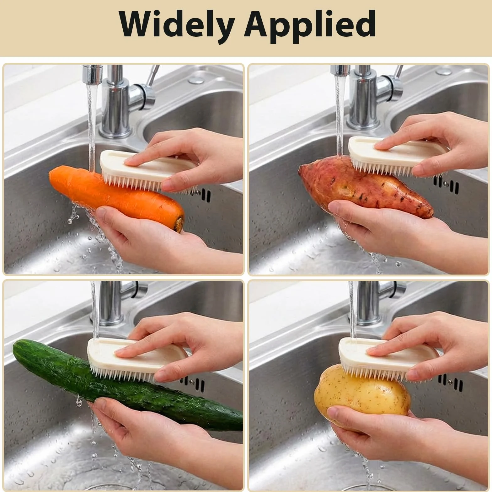 Brosses à légumes Lot de 4 - Poils doux pour pommes de terre, carottes et racines de lotus - Réutilisables