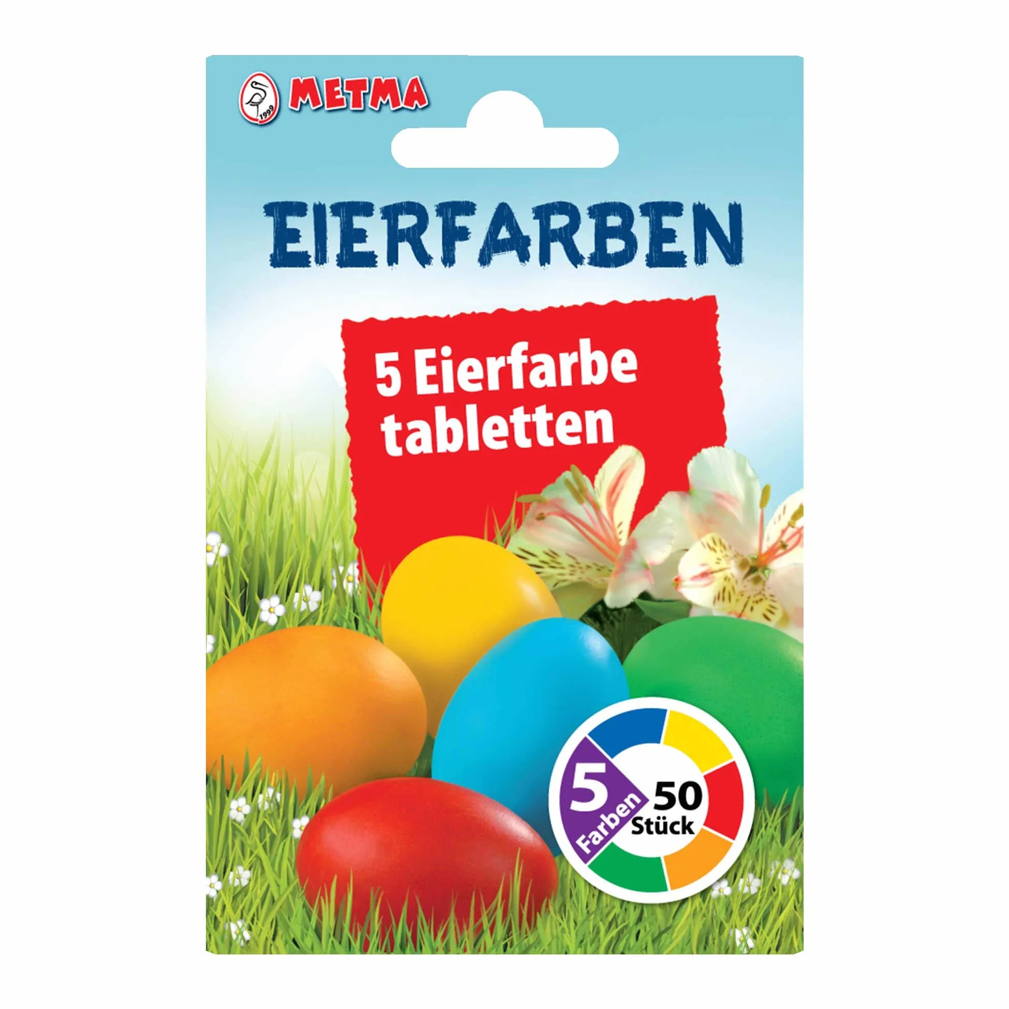 Lot de 5 colorations pour œufs de Pâques - Rouge, Orange, Jaune, Vert, Bleu - Couleurs Chaudes Pastels