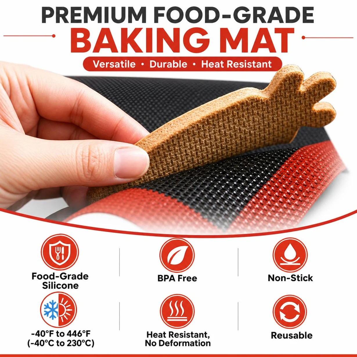 Tapis de Cuisson Silicone 40 x 30 cm Antiadhésif Alimentaire -40 °C à 230 °C