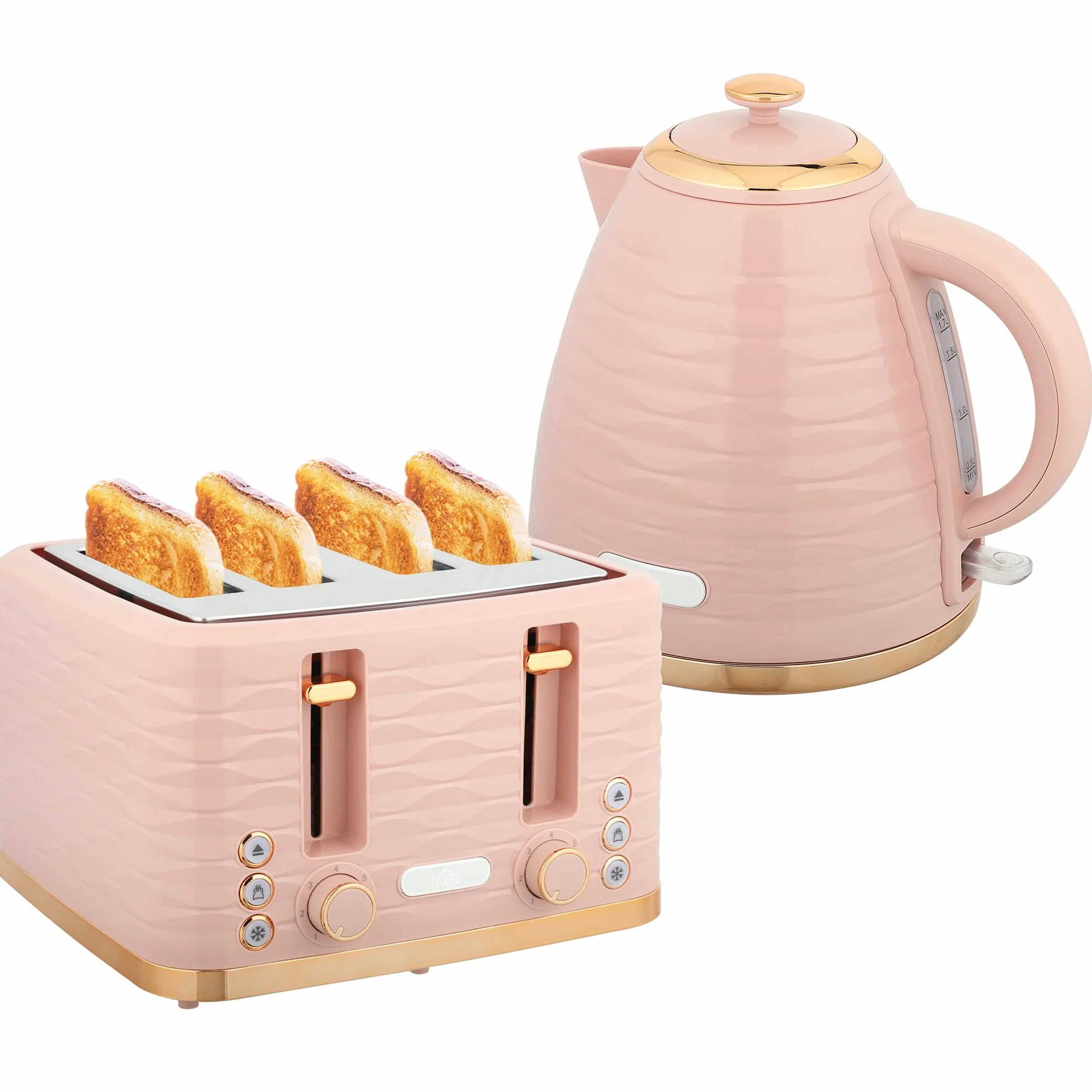 HOMCOM Set petit-déjeuner bouilloire 1,7 L grille-pain 4 tranches 2200 W 7 niveaux grillage thermostat Otter rose