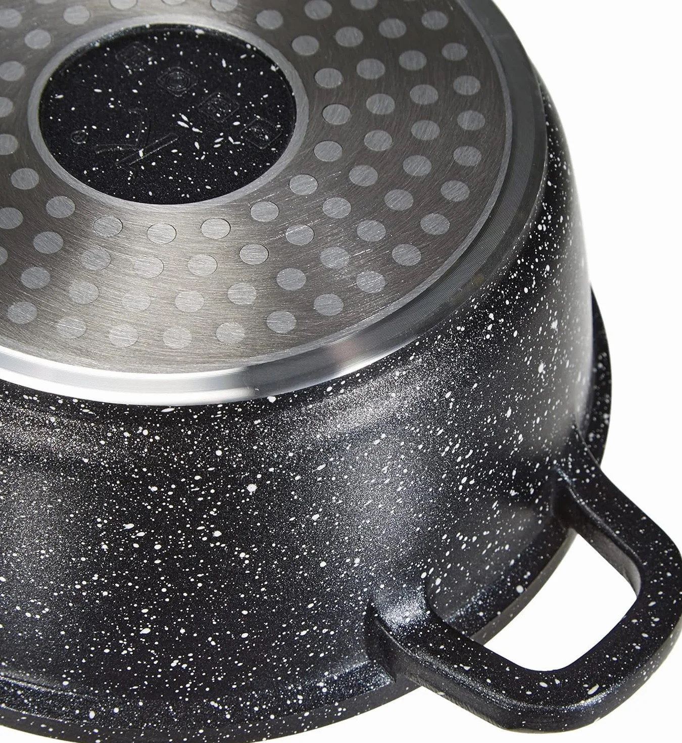 Marmite Faitout 28 cm Fonte d'Aluminium Revêtement Type Pierre Couvercle en Verre Tous Feux Induction Sans PFOA Noir