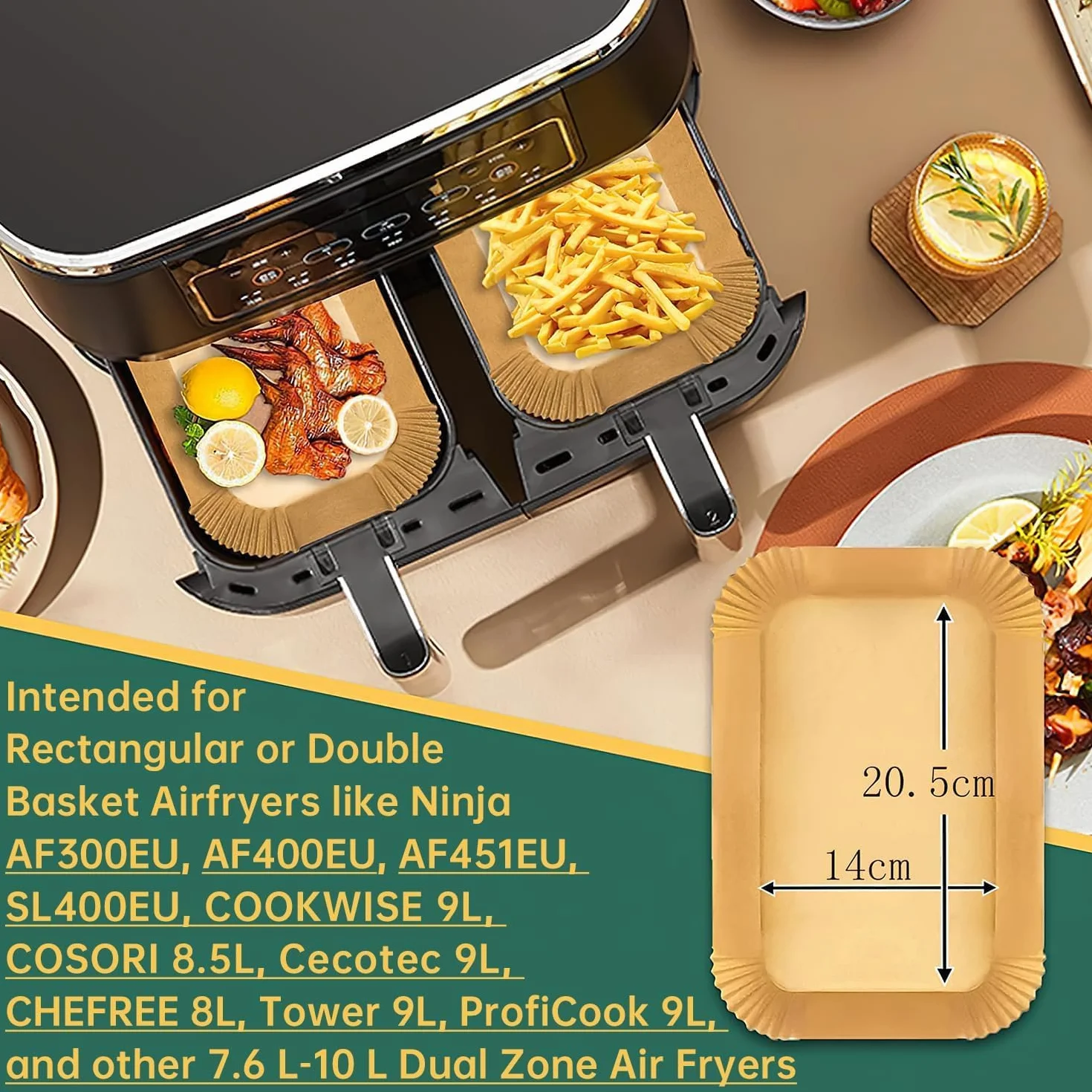 Papier Cuisson pour Ninja Air Fryer, 100 Pièces Rectangulaires 20x14cm Sulfurisé Épaissi