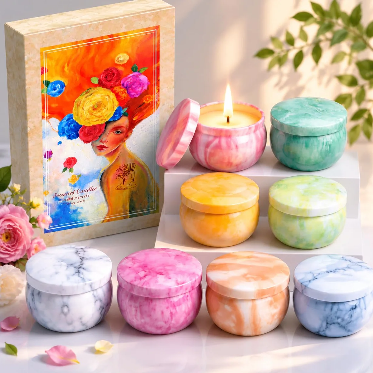 Coffret Bougies Parfumées Lot de 8 Longue Durée Cadeau Femme